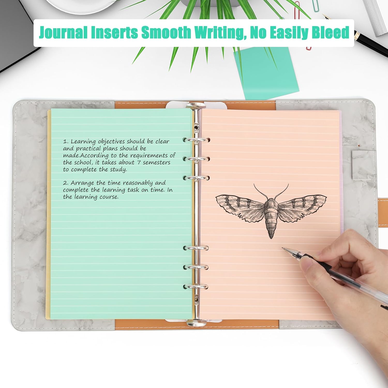 Papel de repuesto colorido A5, paquete de 4 4 colores, 160 hojas y 320 páginas, papel de hojas sueltas A5, papel de repuesto para cuaderno de 6