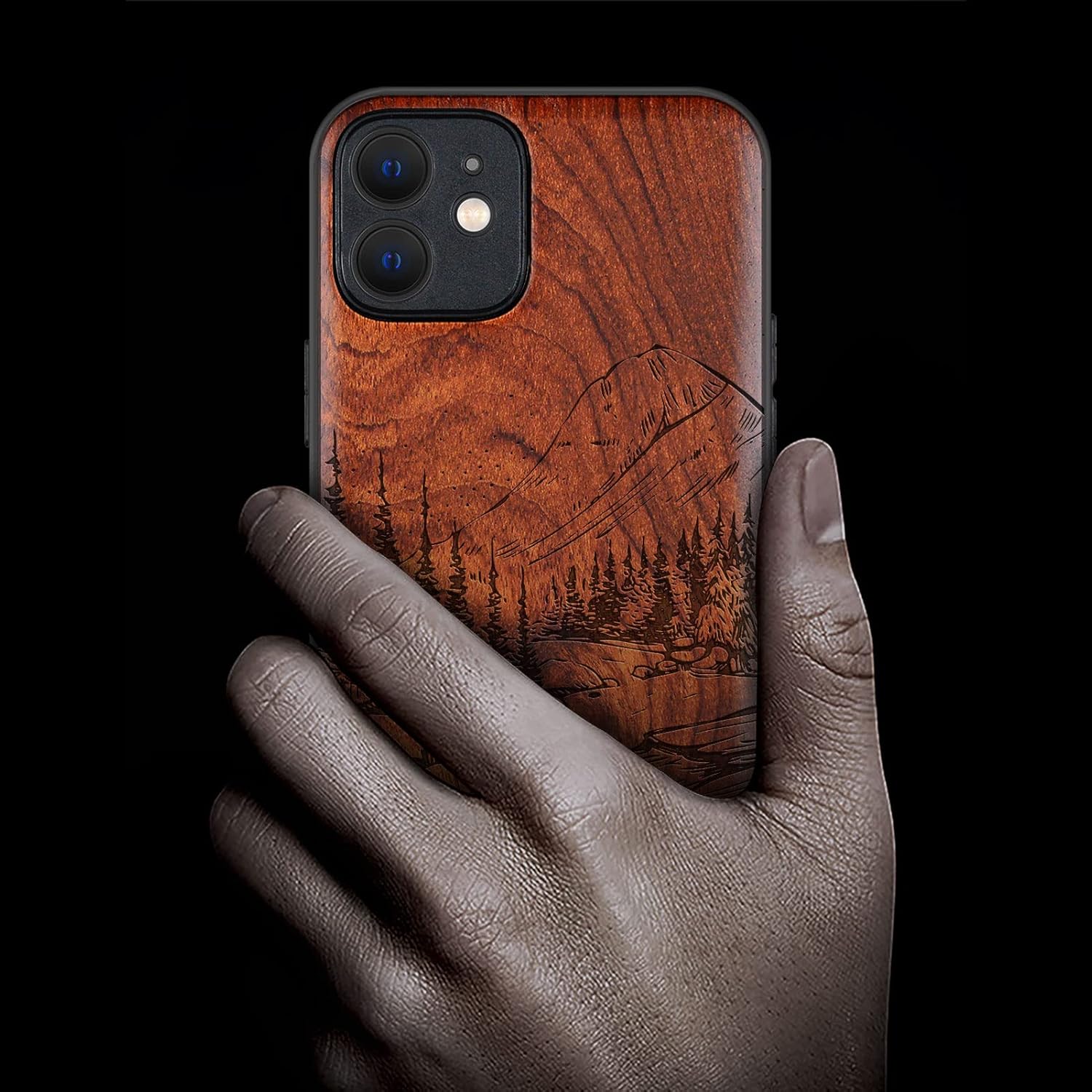 Carveit Funda magnética de madera para iPhone 12 madera natural y TPU suave negro a prueba de golpes, funda de madera única compatible con magsafe