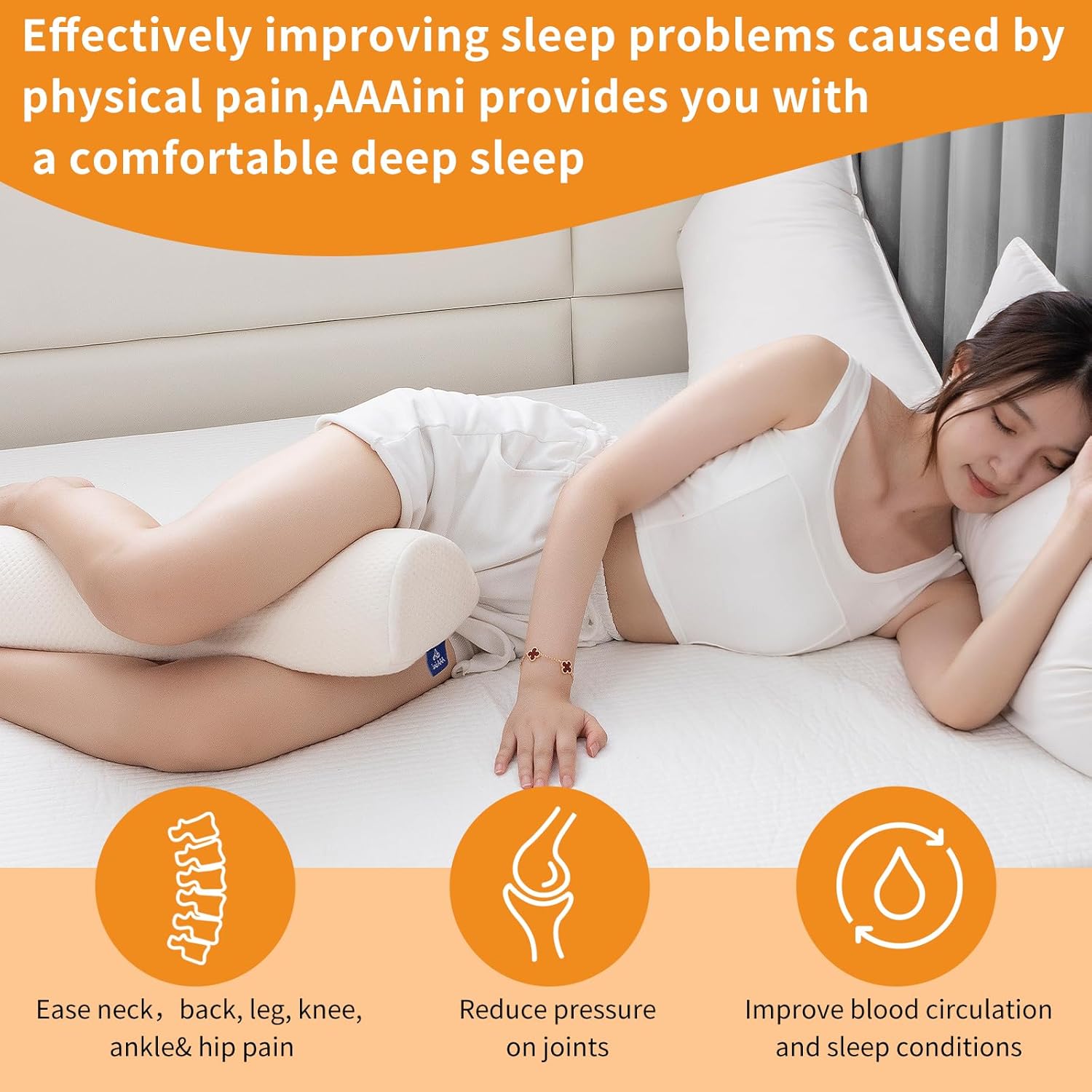 Almohada de rodilla Half Moon Bolster, almohada de espuma viscoelástica para aliviar el dolor de espalda, cuña lumbar redonda para piernas que