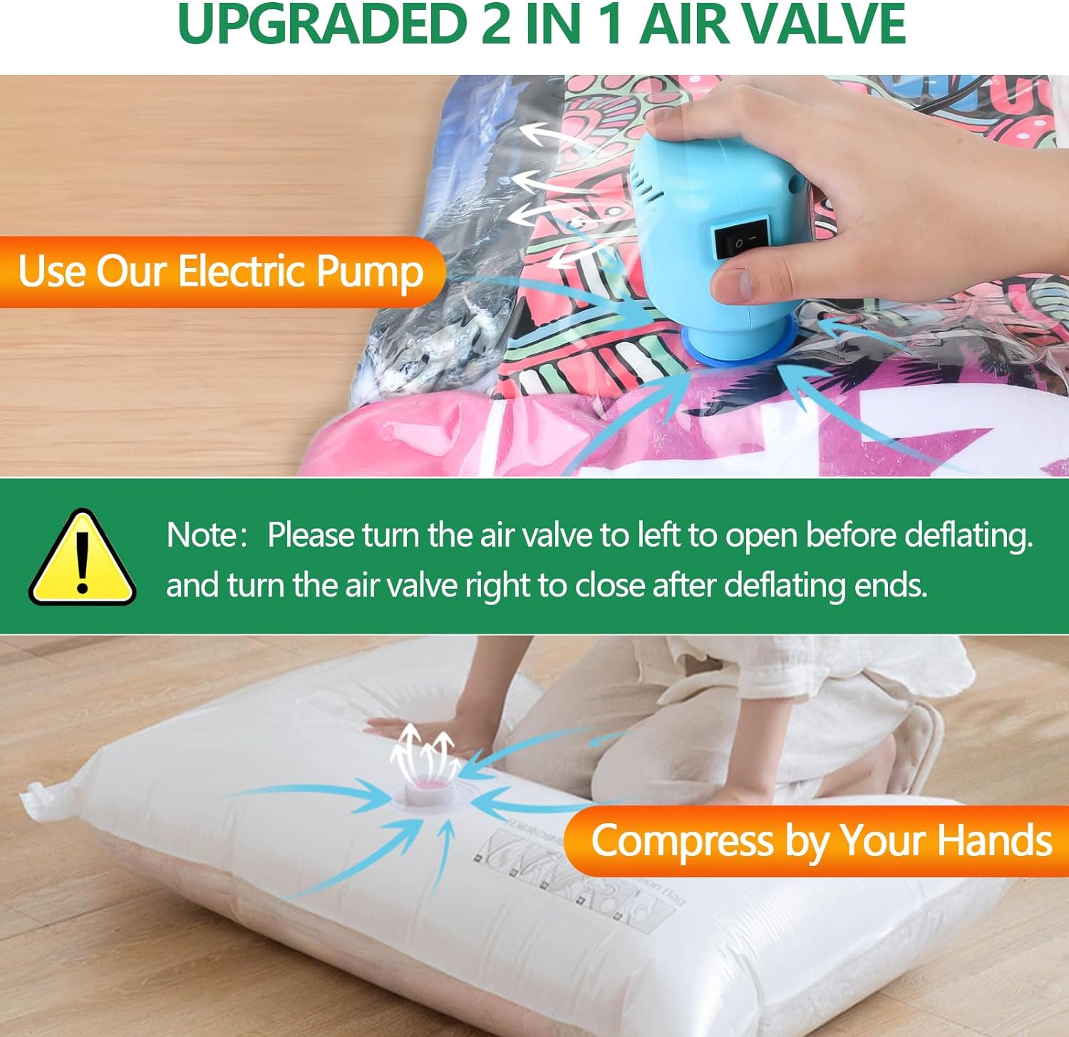 ZPP Bolsas de almacenamiento al vacío con bomba eléctrica, paquete de 20 (4 jumbo, 4 grandes, 4 medianas, 4 pequeñas, 4 bolsas enrollables) bolsas