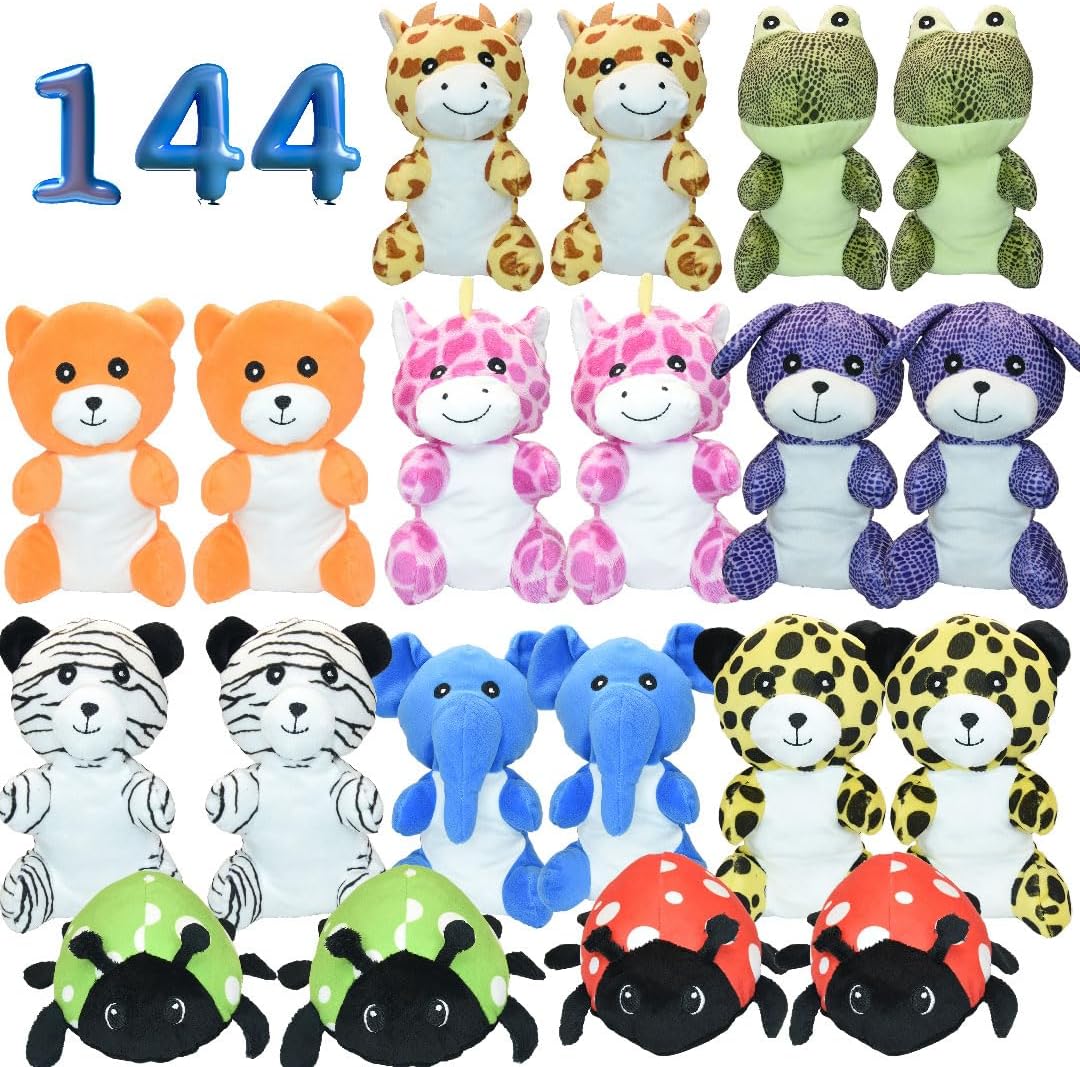 Animales de peluche pequeños a granel  7-9 pulgadas  144 piezas  Animales de peluche al por mayor de granja y selva 10 estilos para recuerdos de