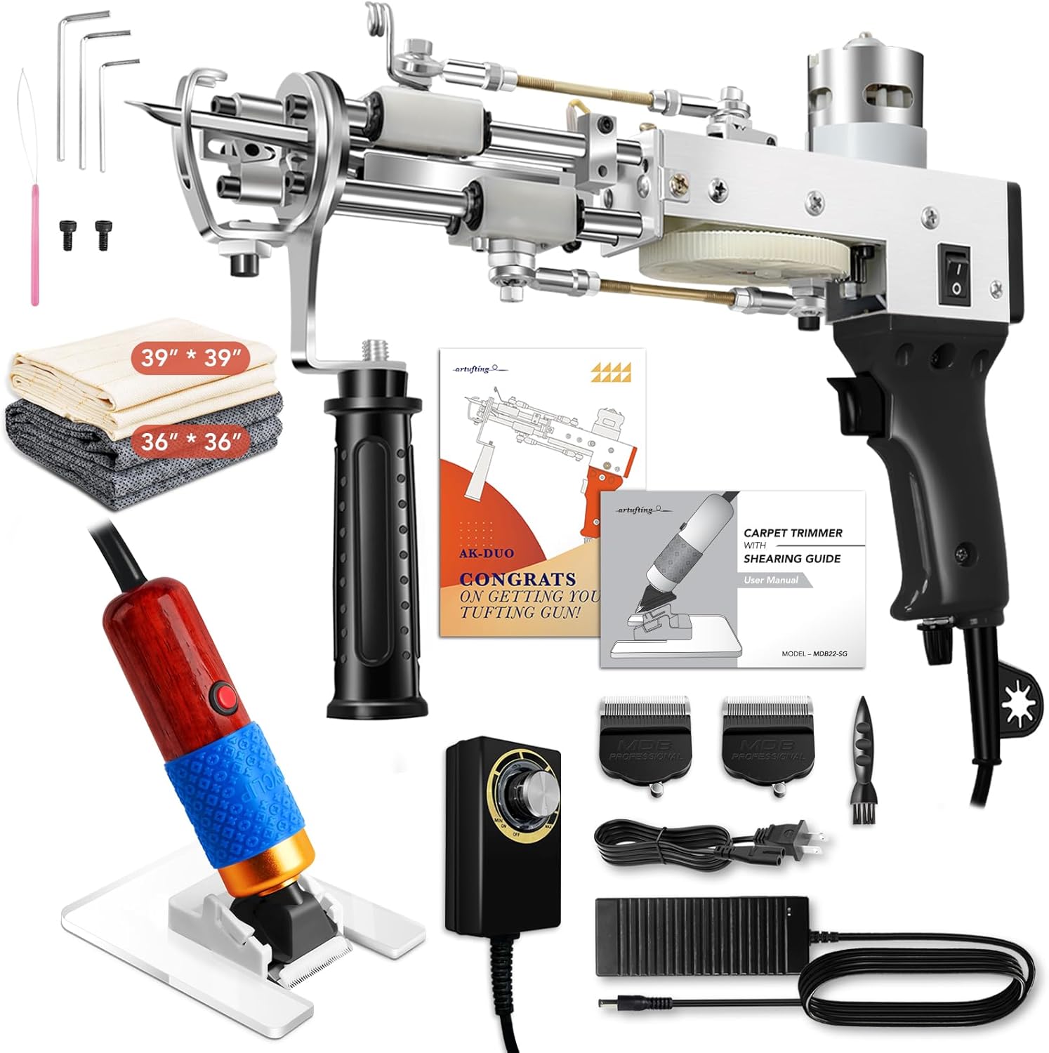 Pistola de tufting, kit de iniciación de alfombra de pelo de pelo 2 en 1, kit de iniciación de alfombra, pistola eléctrica para acolchonar, máquina