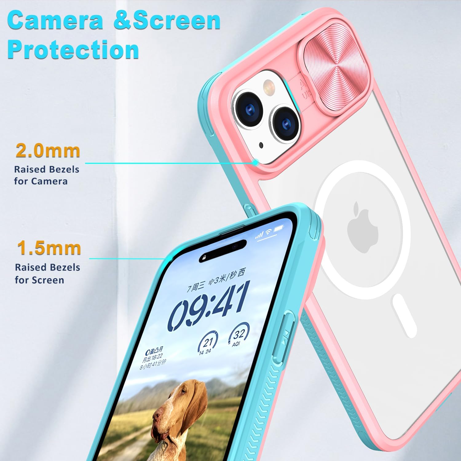 Funda transparente compatible con iPhone 15 MagSafe Funda deslizante para lente de cámara, imanes fuertes Anti amarilleo Parte trasera de acrílico
