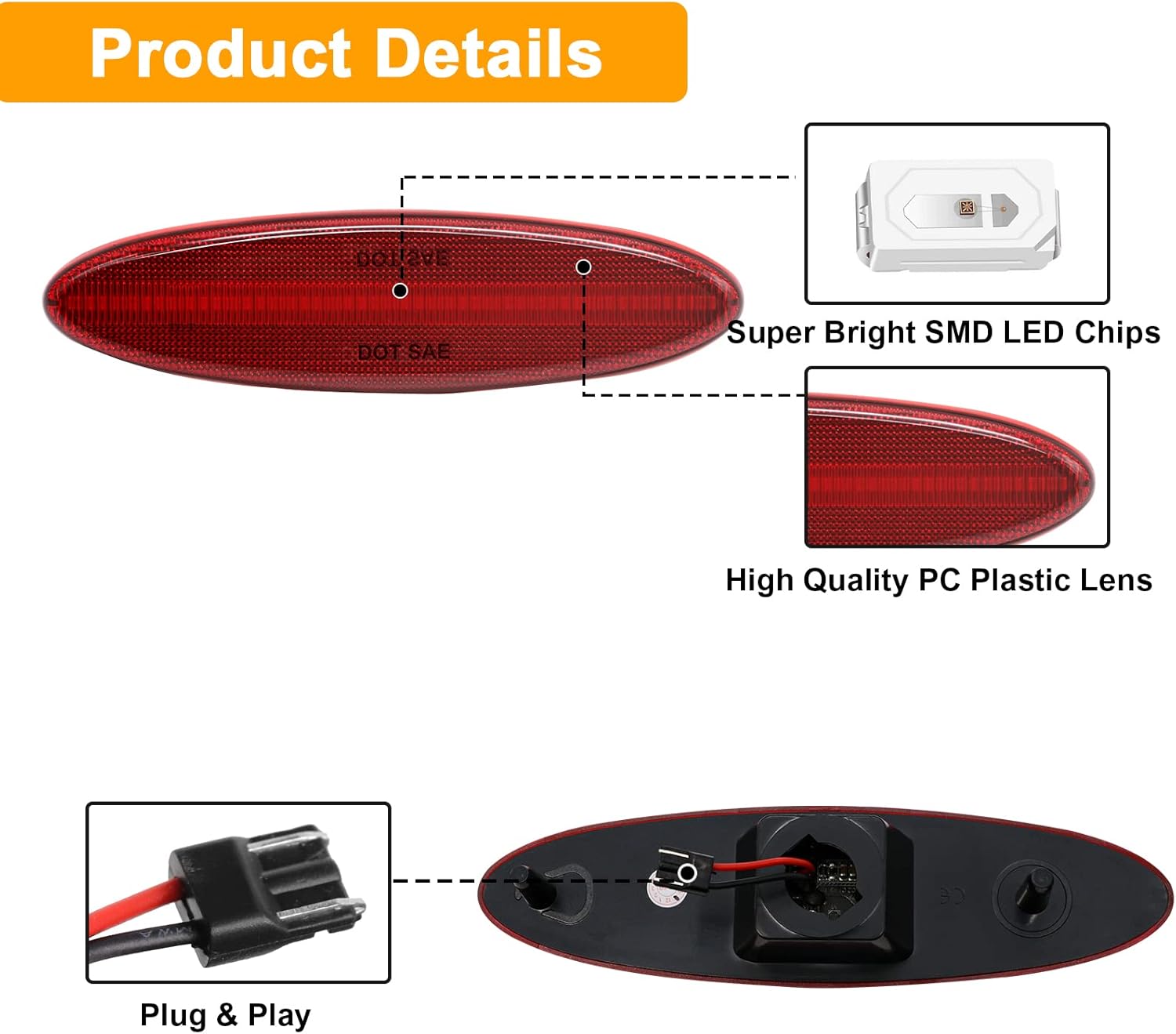 Luz de marcador lateral LED completa compatible con Corvette C5 1997-2004, carcasa roja LED roja parachoques trasero guardabarros repuesto OE #