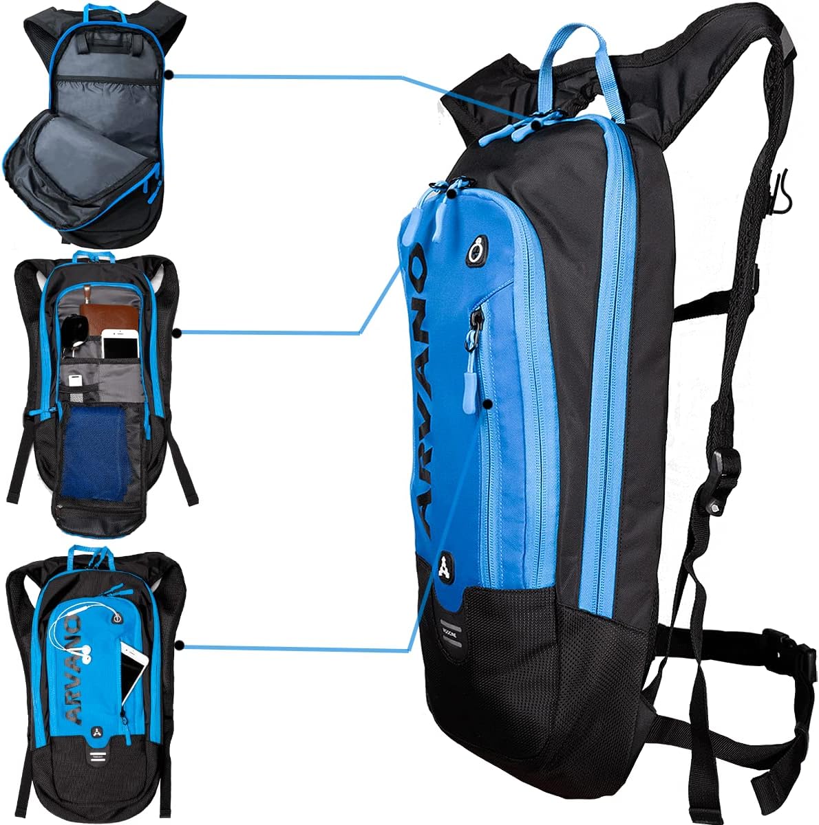 Arvano Mochila de bicicleta pequeña de ciclismo de montaña ligera de 6 litros – MTB ciclismo, senderismo, esquí, bicicleta de nieve, snowboard