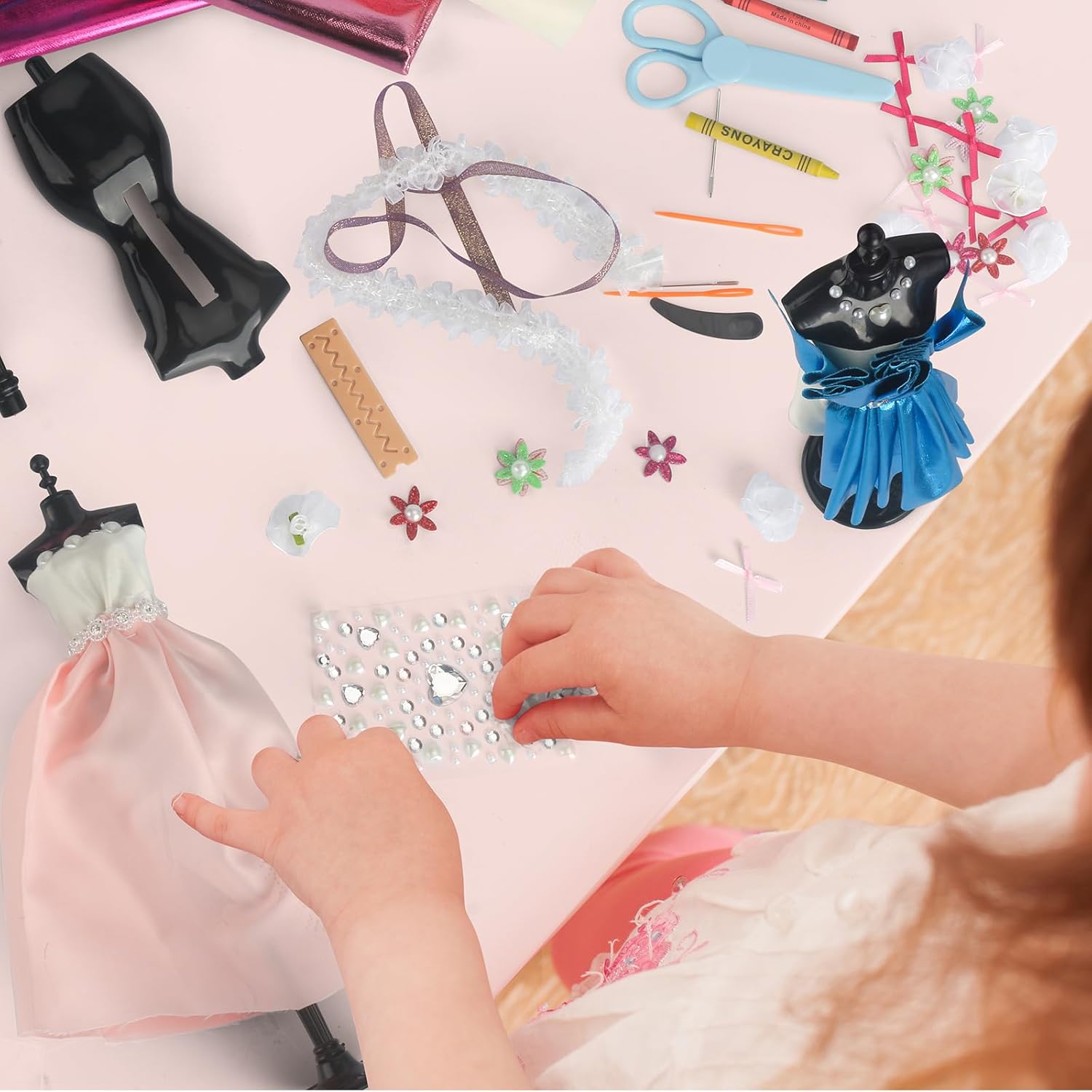 Kits de diseño de moda para niñas, kit de costura de arte creativo para niños, 3 soportes de maniquí, juguetes STEM para niñas de 8 a 12 años,