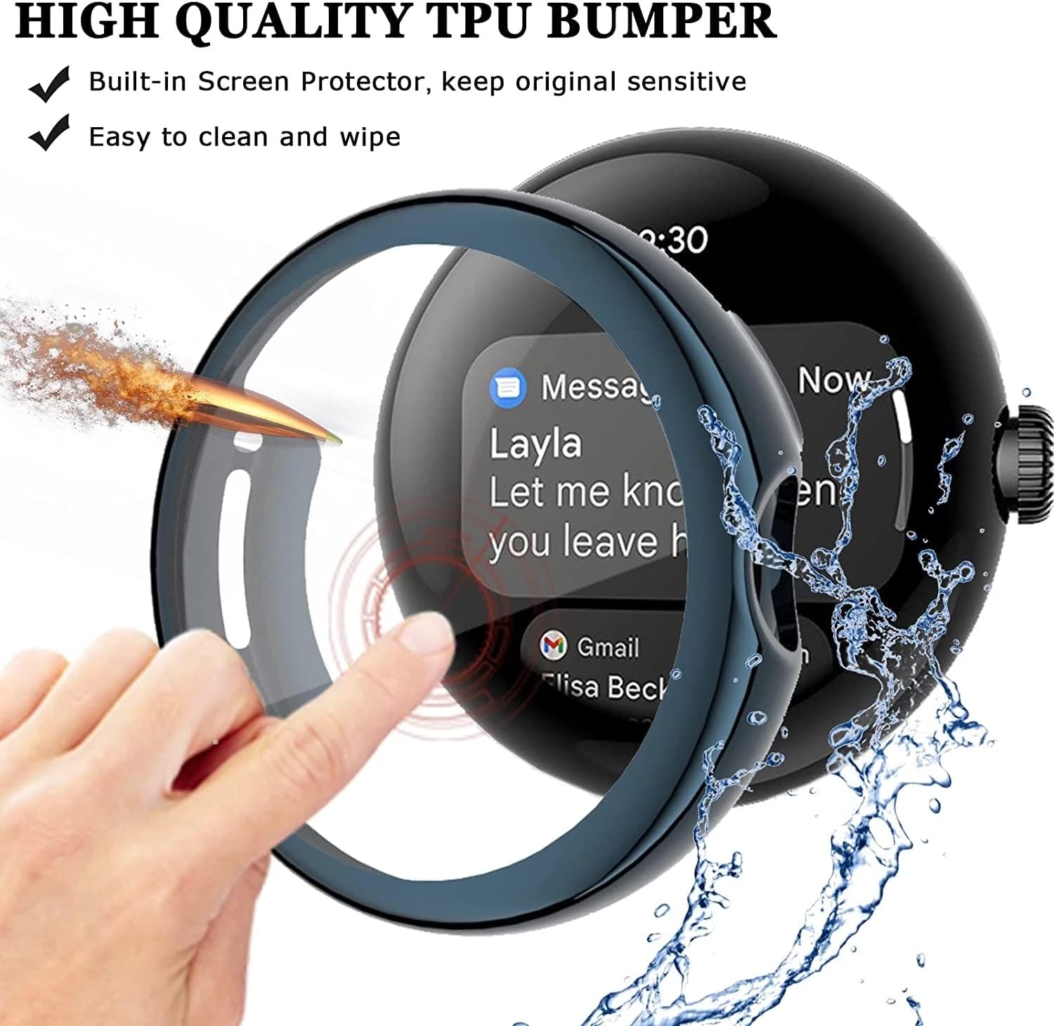 Funda compatible con Google Pixel Watch 2 (2023)protector de pantalla de Pixel Watch, cubierta protectora completa contra golpes, marco chapado en