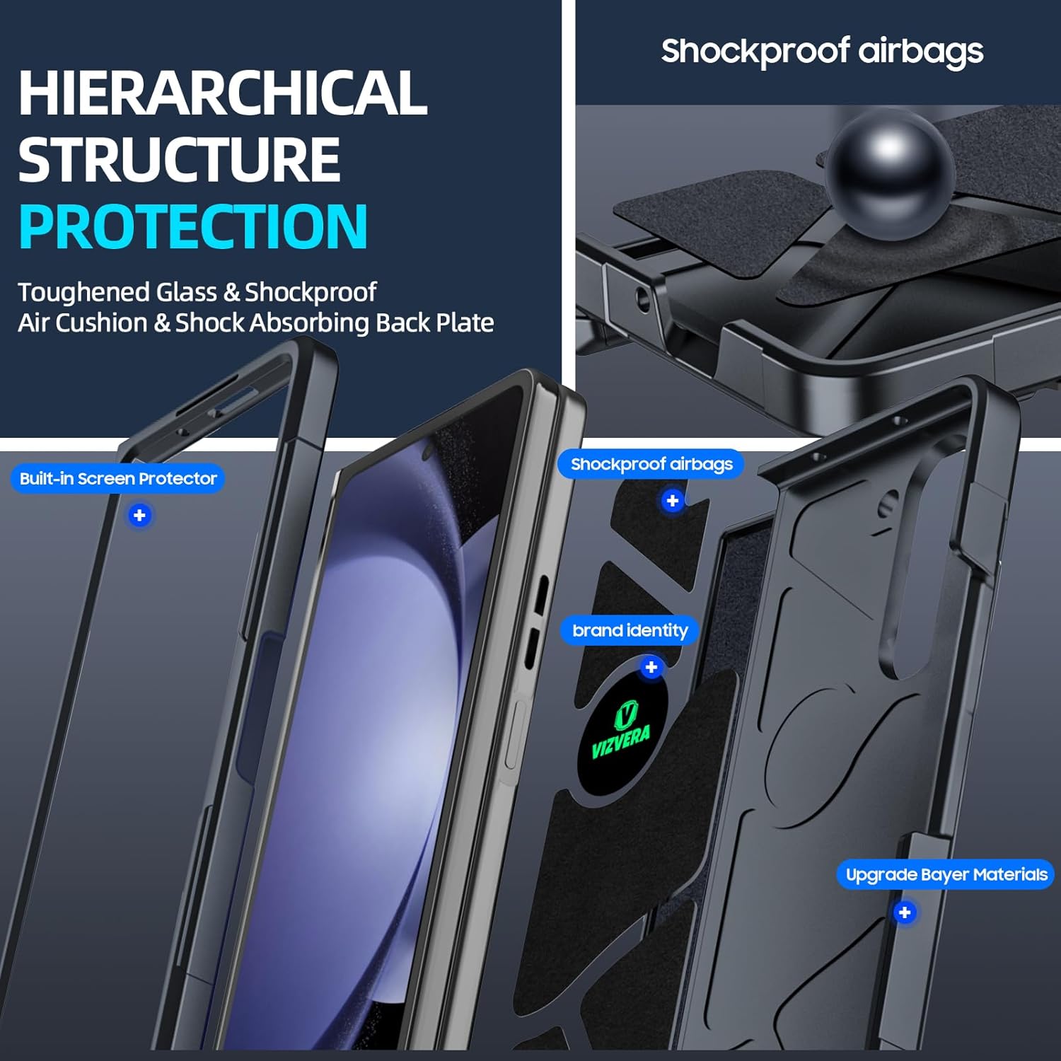 Vizvera Funda tipo cartera para Samsung Galaxy Z Fold 5 con tarjeterocubierta de cámara deslizanteprotección de bisagraprotector de pantalla frontal