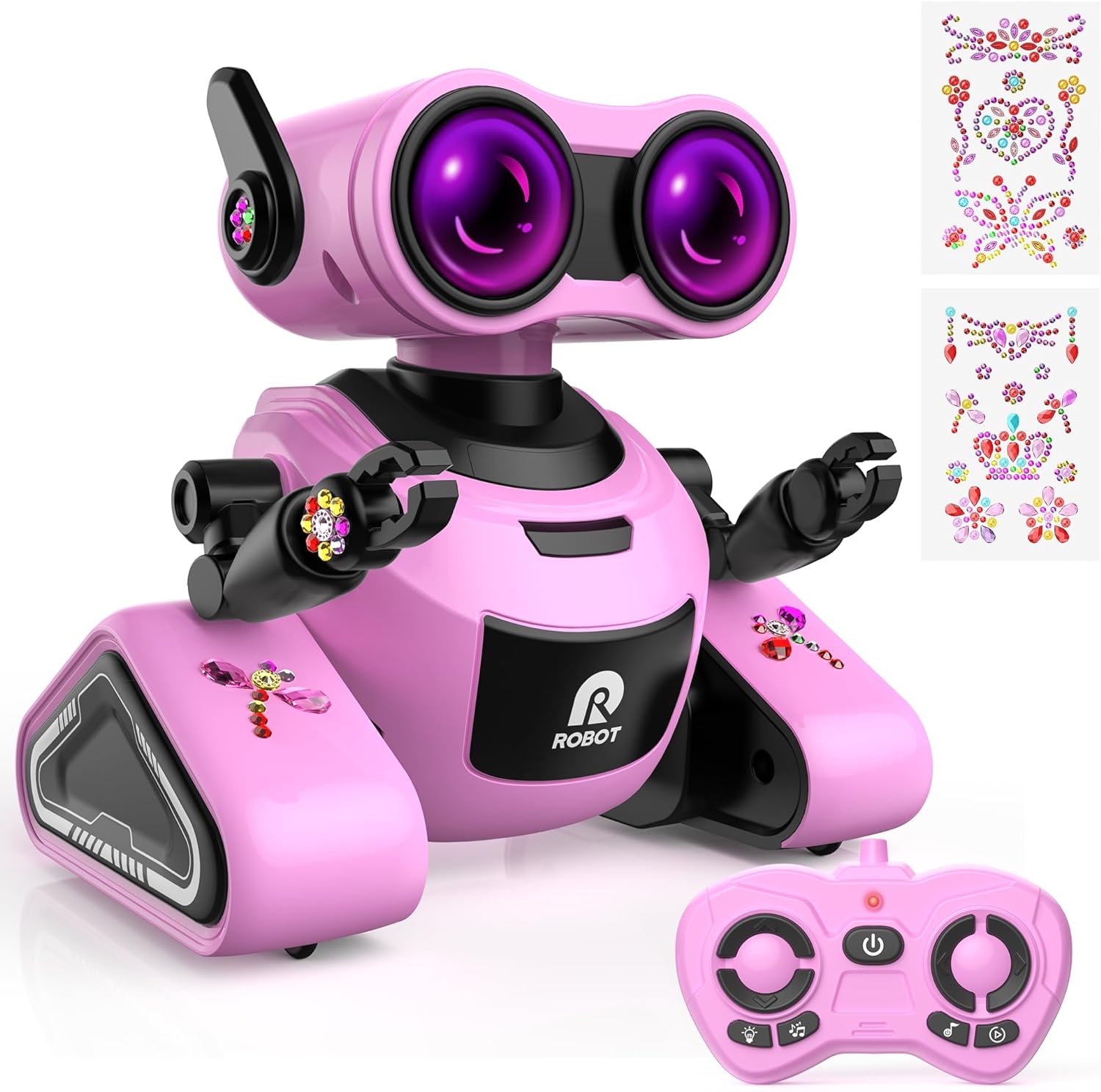 Yerloa Juguetes robot para niñas con calcomanías 3D para 3-5, juguetes de Pascua para bebés, juguete robot de control remoto para niños con música y