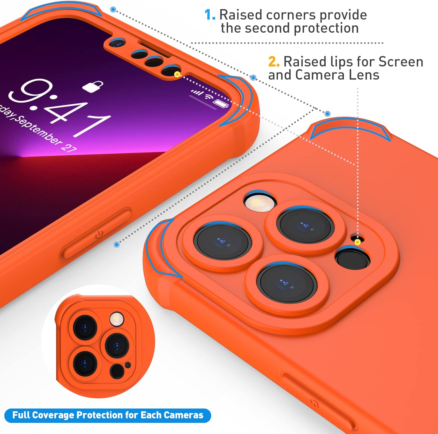 ORETECH Funda para iPhone 13 Pro Max, con 2 protectores de pantalla prueba de caídas de grado militar de 10 pies protección de cámara 360 a prueba