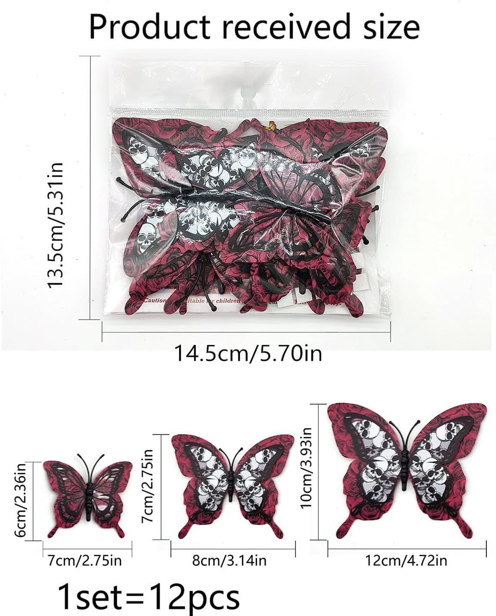 Halloween 3D 1224 calcomanías de pared de mariposa esqueleto, decoración de sala de estar, decoración de ventana de dormitorio interior (12