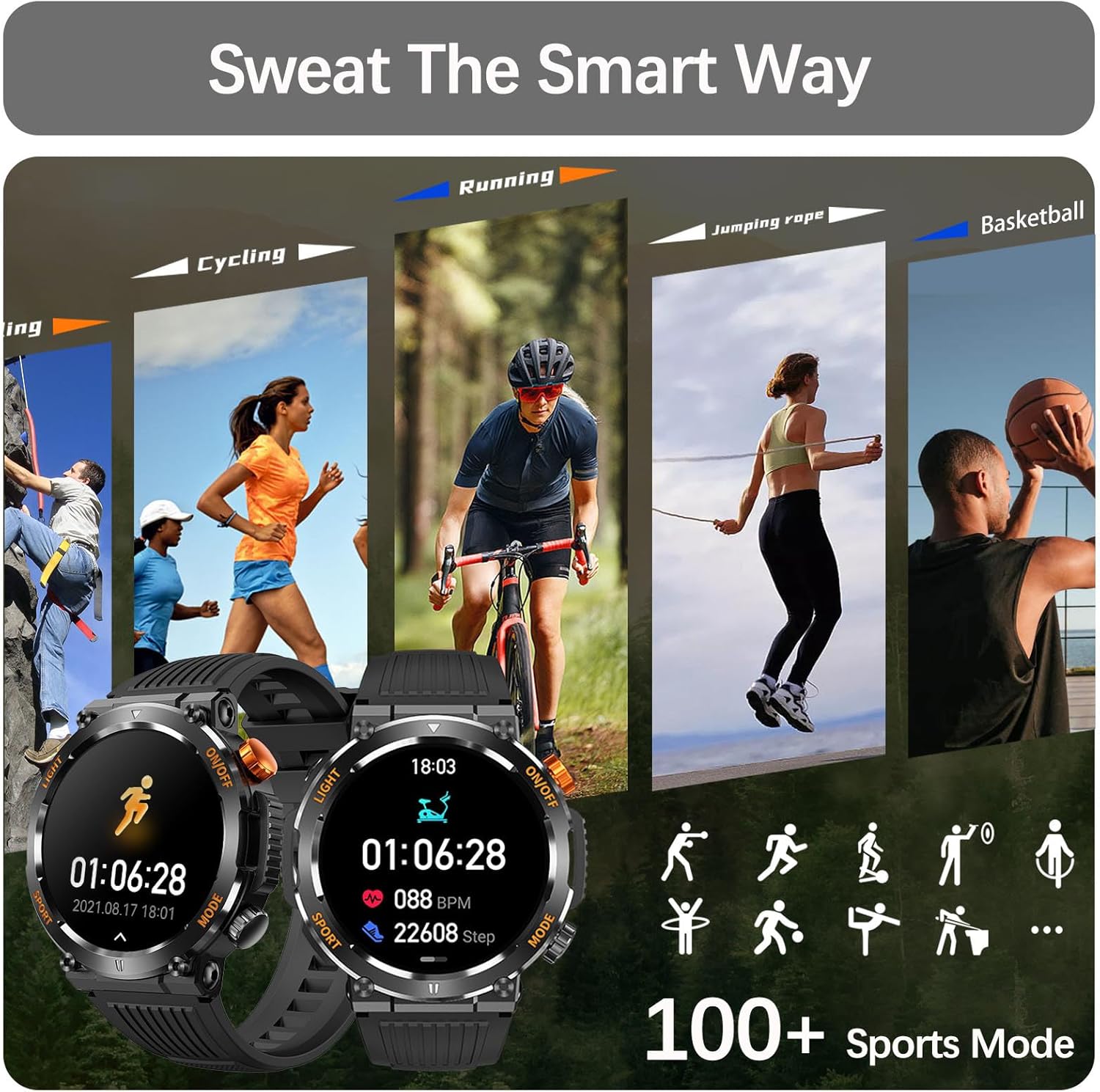Reloj inteligente militar para hombre (recepción de llamadasmarcación), reloj inteligente táctico al aire libre con más de 100 modos deportivos,