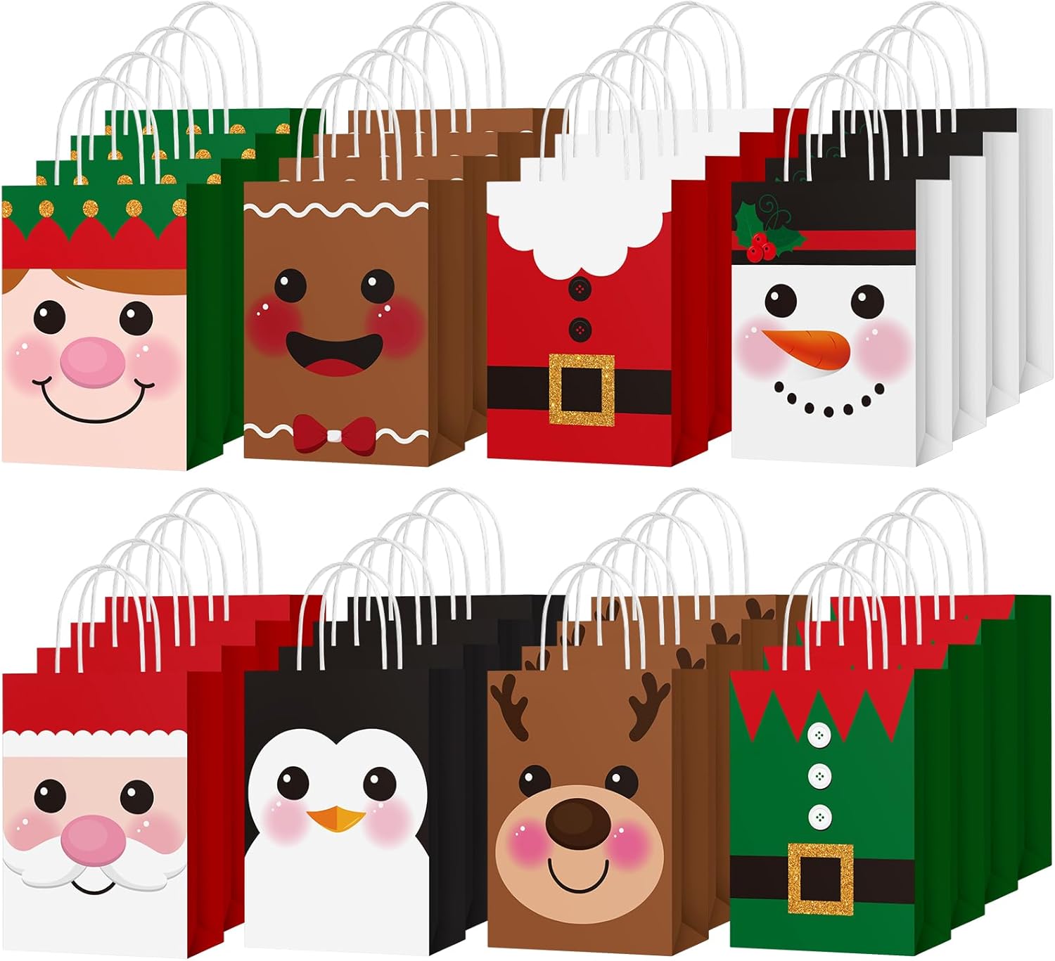 80 bolsas de regalo de Navidad con asas, tamaño pequeño, reutilizables, bolsas de papel de estraza de papel de estraza de Feliz Navidad, bolsas de