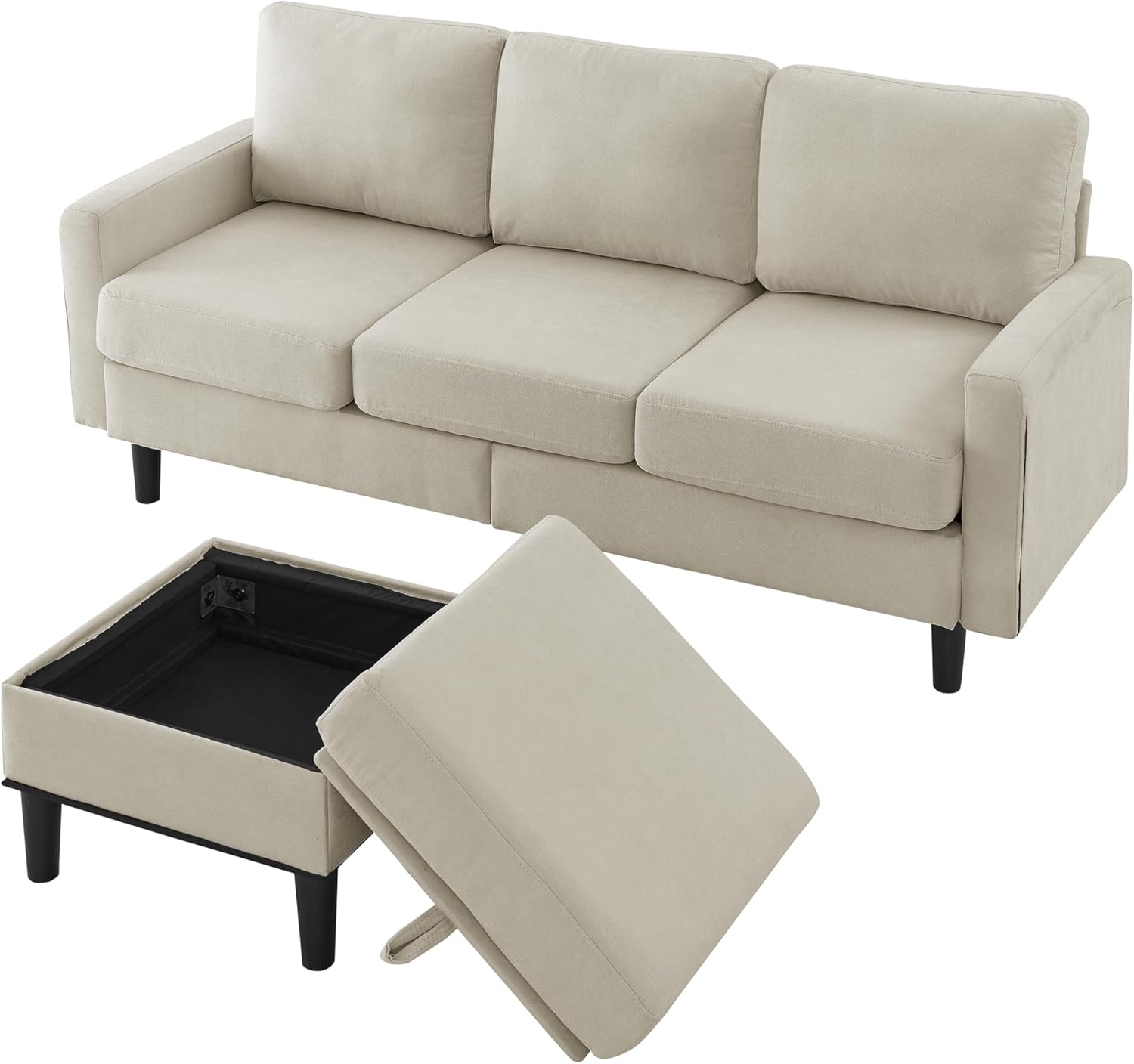 HAUSHECK Sofá modular convertible tapizado con banco otomano de almacenamiento reversible, juego de sofá pequeño en forma de L de 3 asientos para