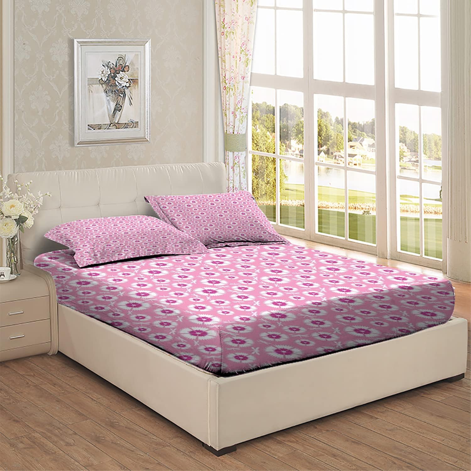 Juego de funda de almohada con diseño de libélula, tamaño matrimonial, patrón de pétalos, juego de decoración de cama de 3 piezas, sábana bajera de
