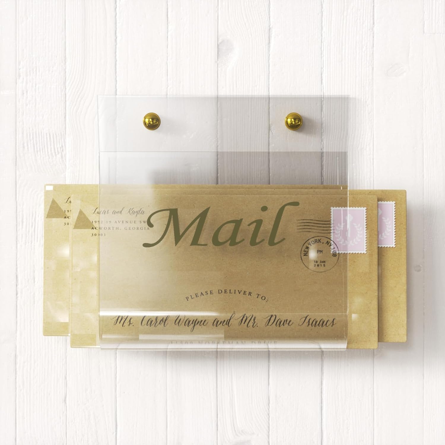 Acrylic Mail Holder for Wall Clear Hanging 6.6×2.2 Inch Mail Organizer Wall Mounted File Holder