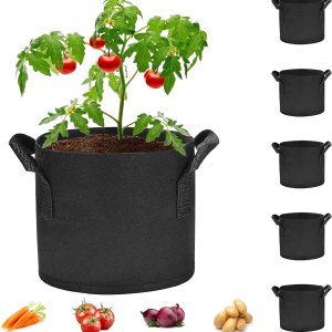 Paquete de 10 bolsas de cultivo de 1 galón con tela no tejida gruesa resistente y asas para plantas y flores, color negro Paquete de 10 bolsas de cultivo de 1 galón con tela no tejida gruesa resistente y asas para plantas y flores, color negro