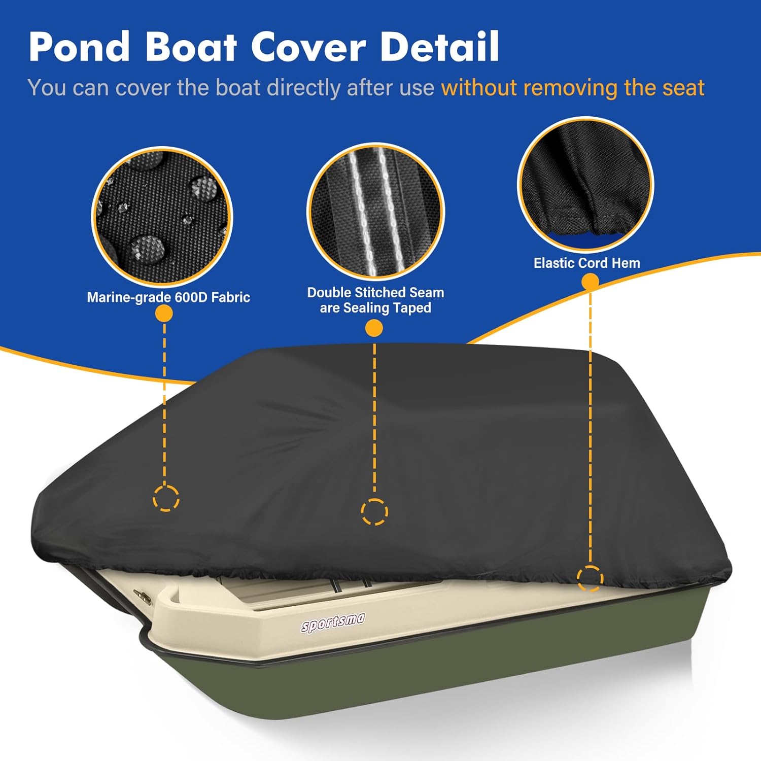 YimSting Funda impermeable 600D para lancha de estanque de 8 a 10 pies de largo, para lancha de pesca y lancha de pesca, lona resistente de grado