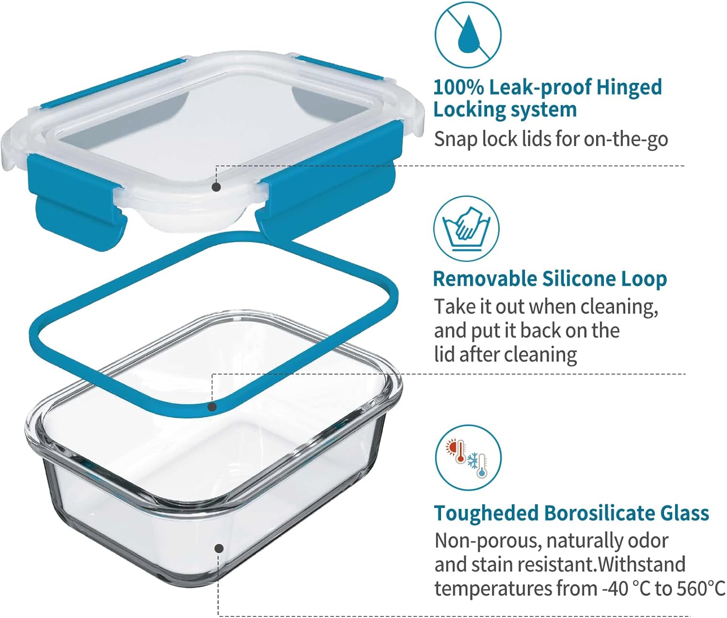 GC GENICOOK Recipientes de vidrio para almacenamiento de alimentos con tapas, recipientes de vidrio para preparación de comidas, caja Bento, caja