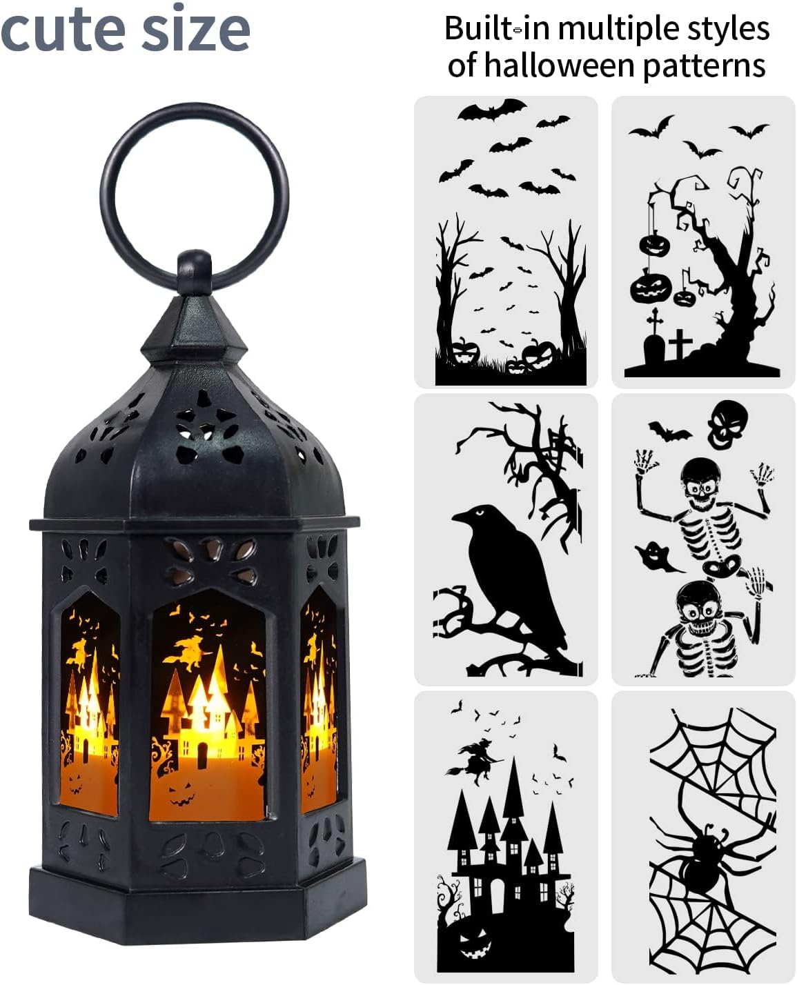 SHYMERY Halloween Lantern,Mini Lantern Decorative Lights with Flickering Candles,Glass Hanging LED Small Candle Lanterns Gifts for