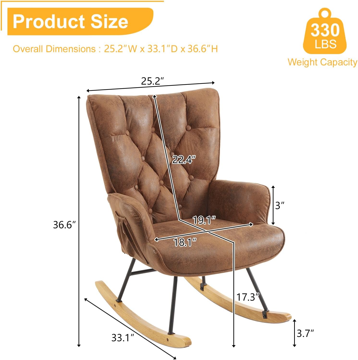 Mecedora para cuarto de bebé, tela estampada en caliente, tapizada, mecedora, mecedora, asiento acolchado con respaldo alto, silla auxiliar cómoda