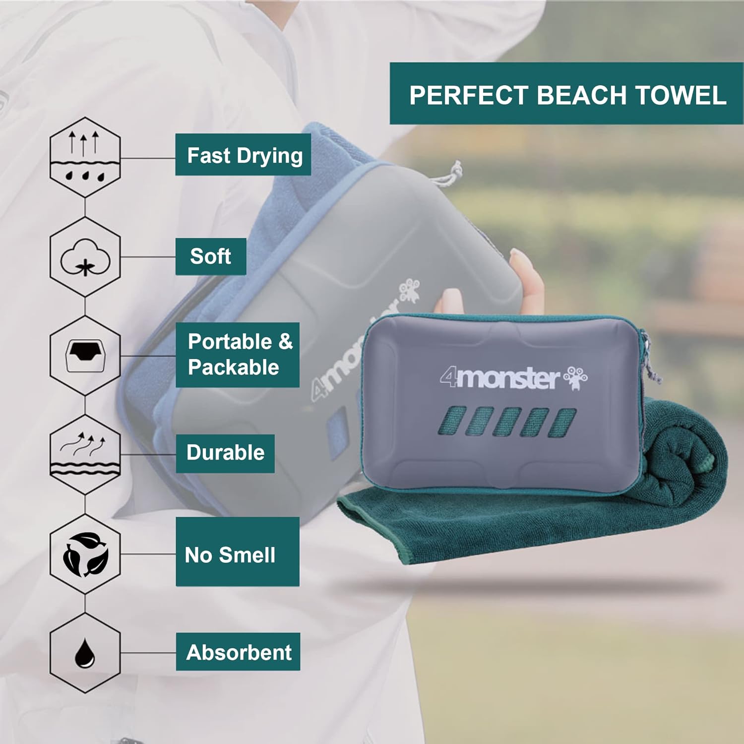 4Monster Toalla de camping de microfibra súper absorbente, toalla de viaje de secado rápido para deportes acuáticos, toalla de baño ultra suave y