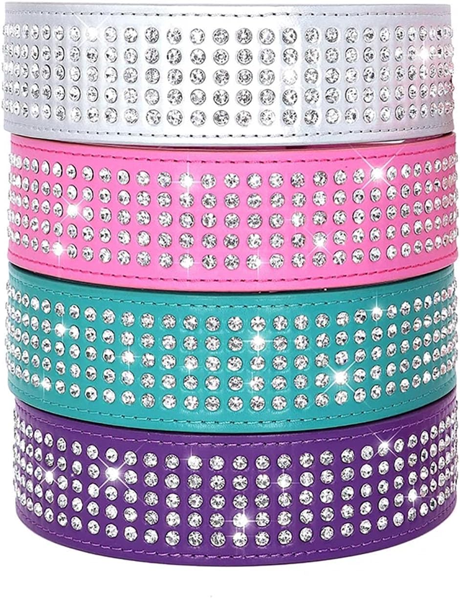 Collares de perro con diamantes de imitación, 2 pulgadas de ancho, con tachuelas de piel sintética, 5 filas de cristales brillantes para perros