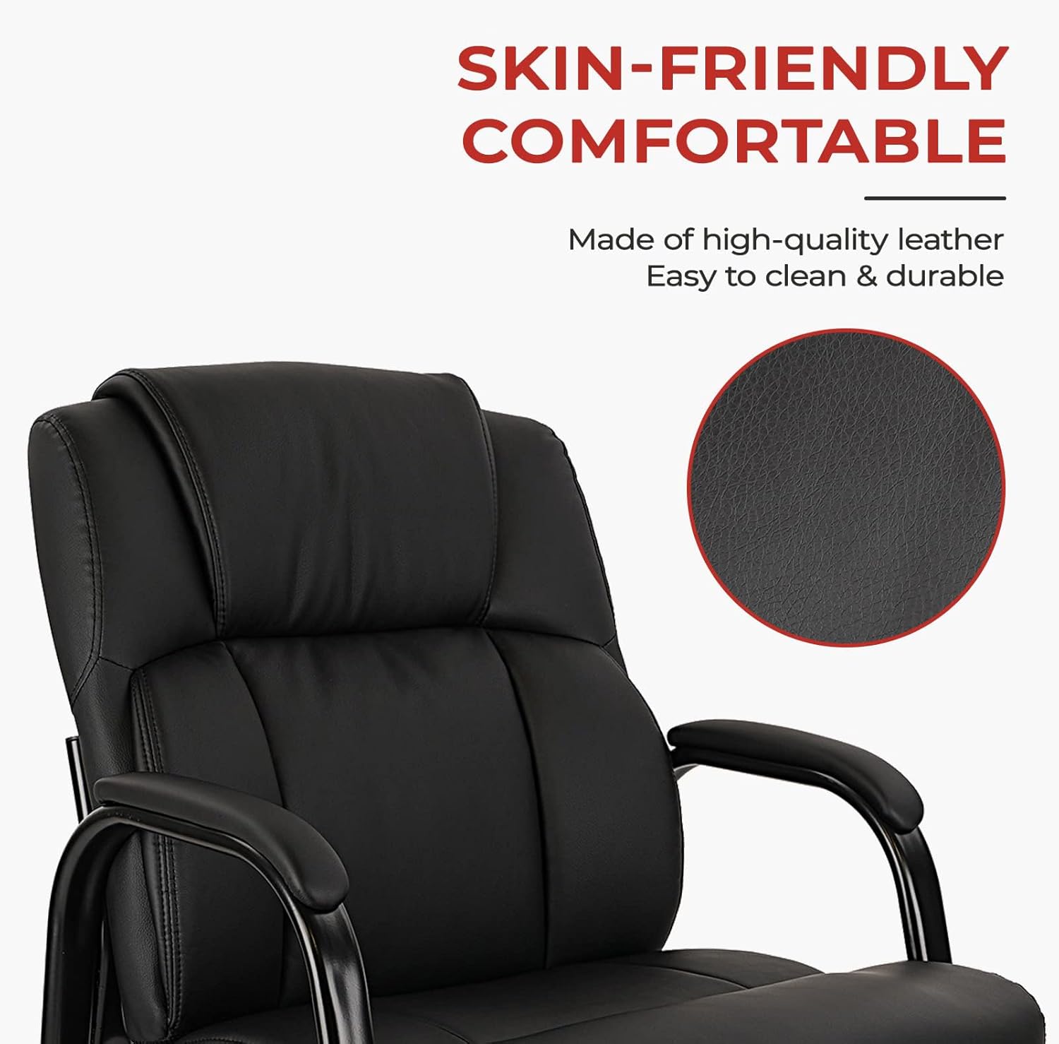 CLATINA Silla de oficina para invitados de cuero con reposabrazos acolchado y base de trineo, silla de escritorio sin ruedas para recepción,