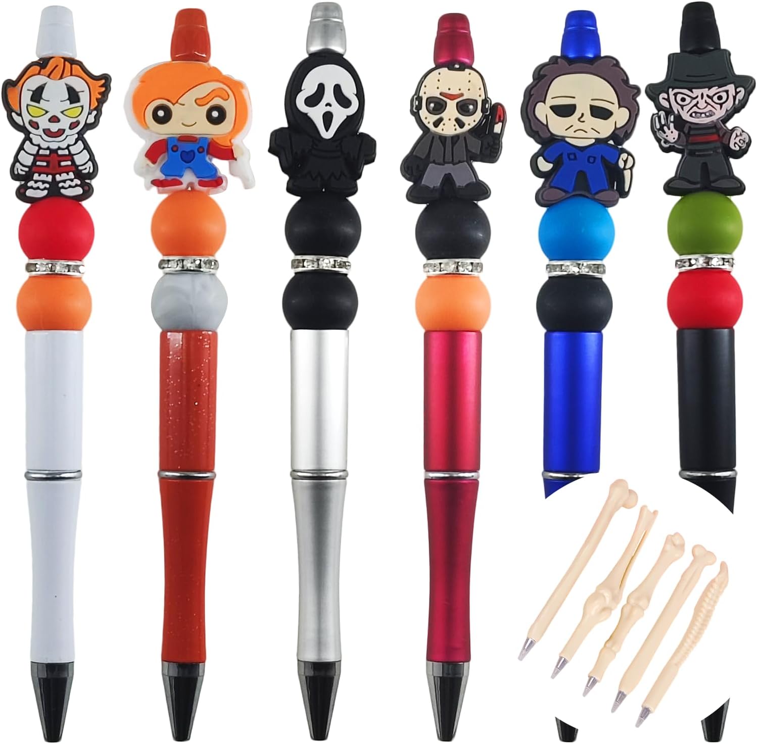 LDZBUOM 11 bolígrafos de rol de película de terror, novedosos bolígrafos de terror espeluznantes de Halloween para la escuela, suministros de