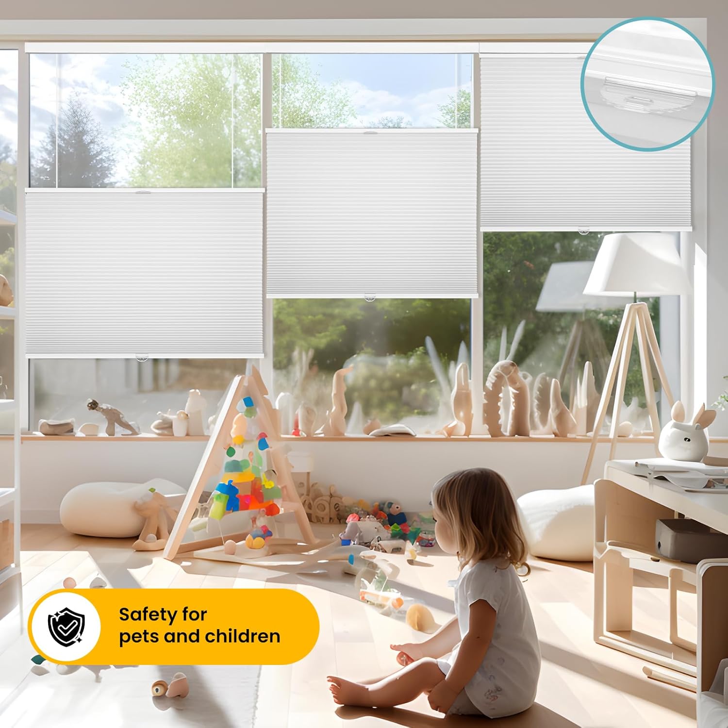 Grandekor Persianas celulares de arriba hacia arriba y abajo sin cables, persianas de panal extraíbles para ventanas de oscurecimiento de
