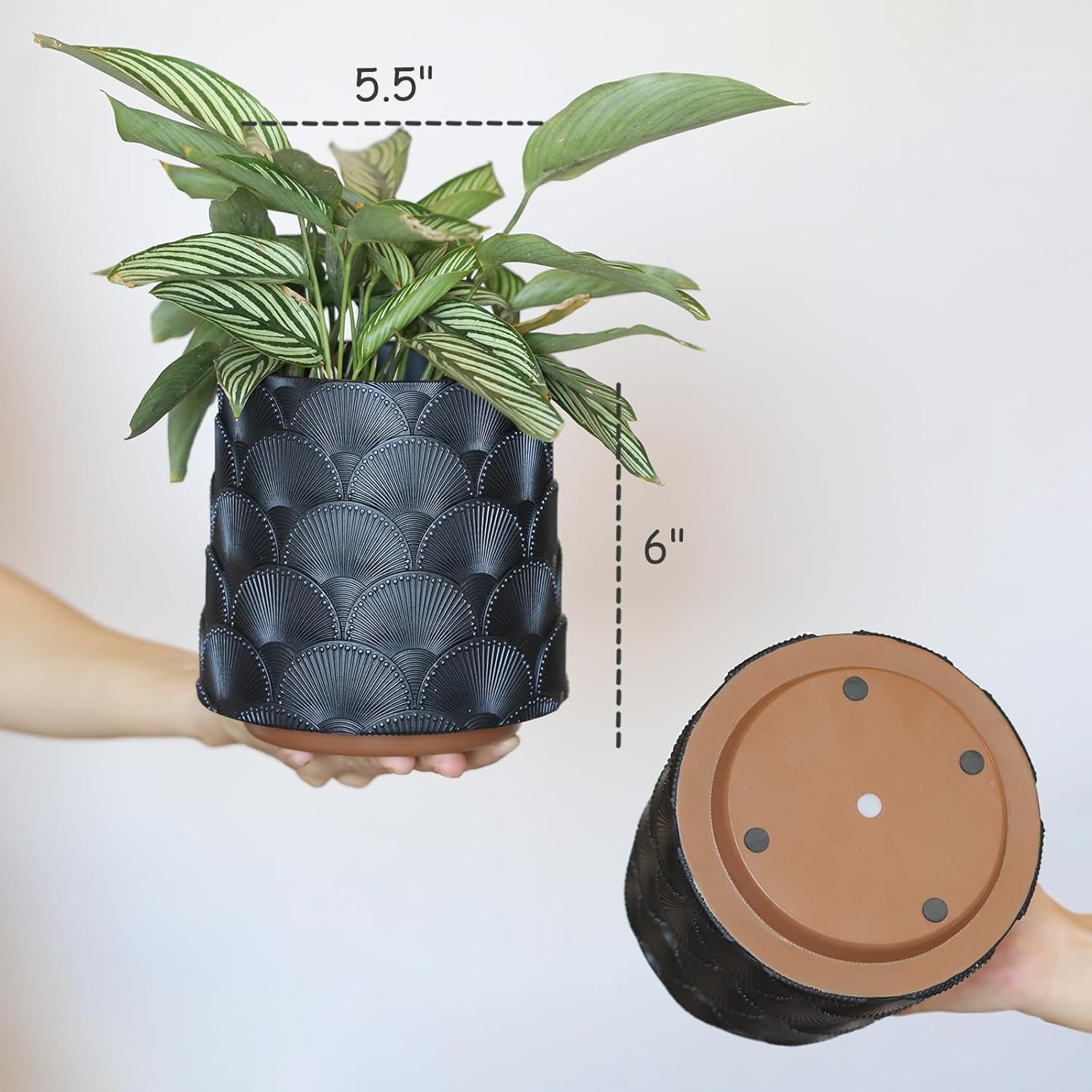 GUGUGO Macetero con escamas color negro perla, bonita maceta única con drenaje, macetas eclécticas coloridas para plantas de interior y exterior,