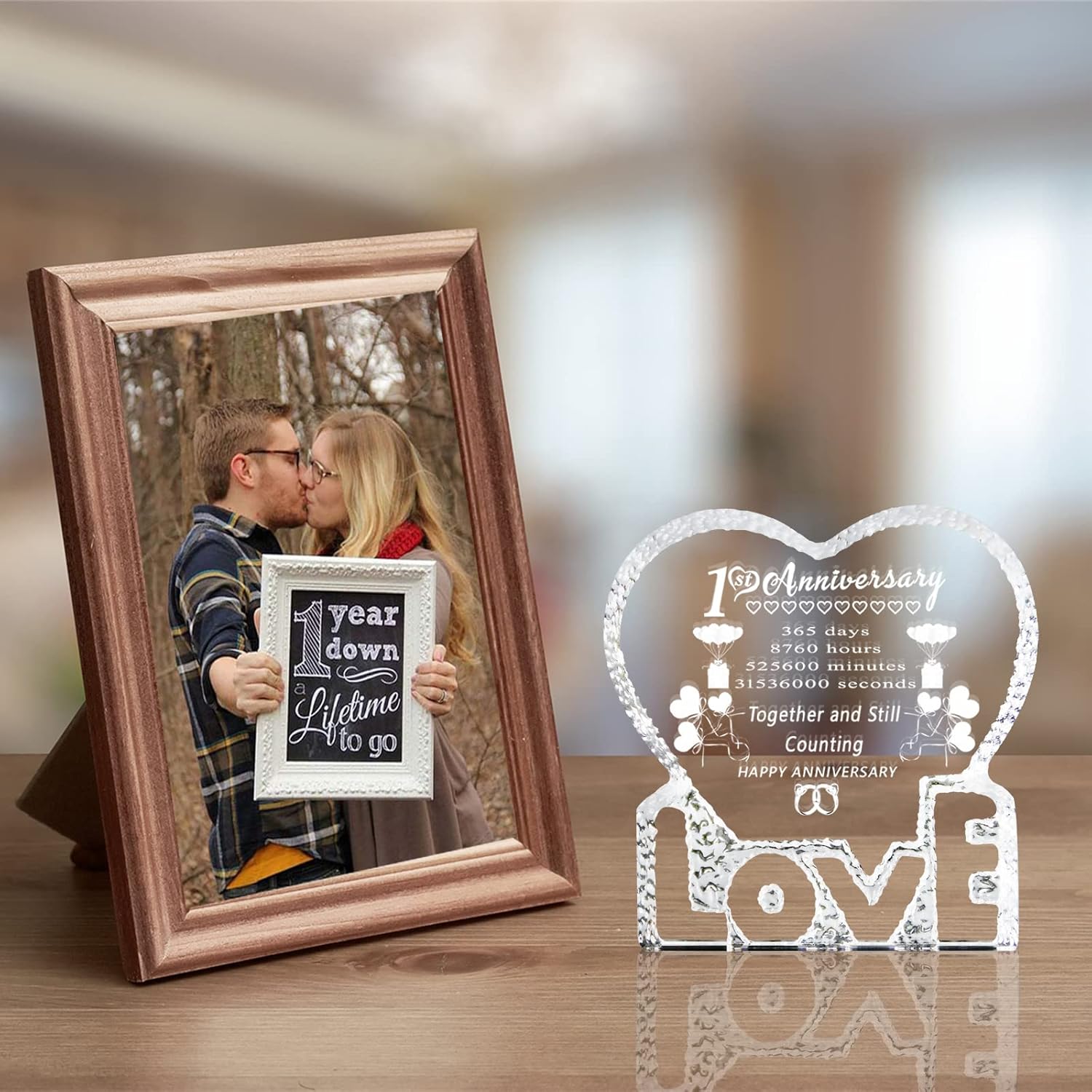 Un regalo de cristal para el primer año de aniversario de boda, recuerdo de matrimonio para pareja, él, su esposo, esposa