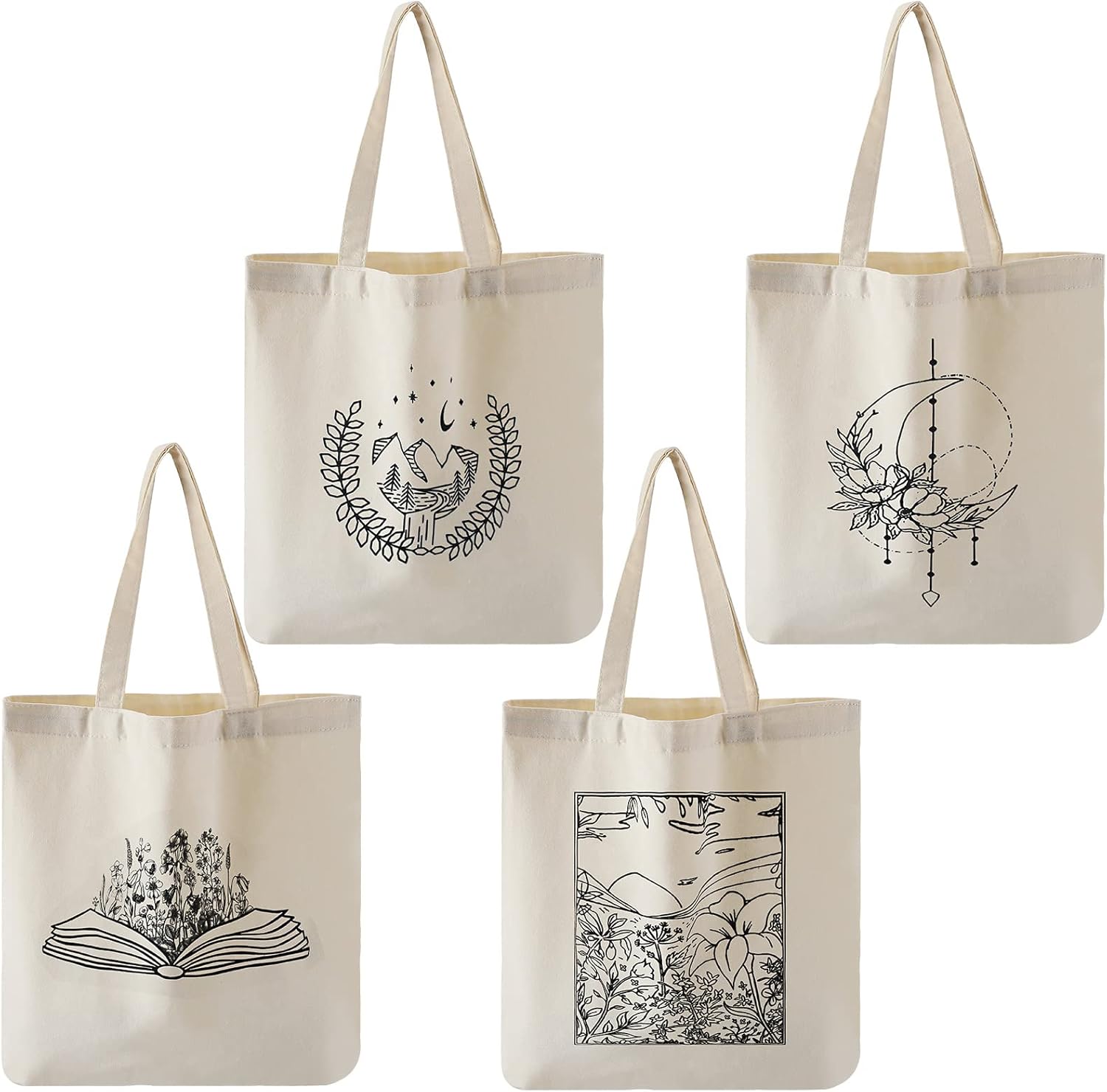 4 bolsas de lona para mujeres, diseño floral, gato, hongos, bolsa de compras reutilizable para niñas, regalo de Navidad (artístico)