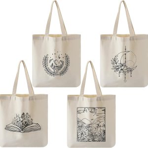 4 bolsas de lona para mujeres, diseño floral, gato, hongos, bolsa de compras reutilizable para niñas, regalo de Navidad (artístico) 4 bolsas de lona para mujeres, diseño floral, gato, hongos, bolsa de compras reutilizable para niñas, regalo de Navidad (artístico)