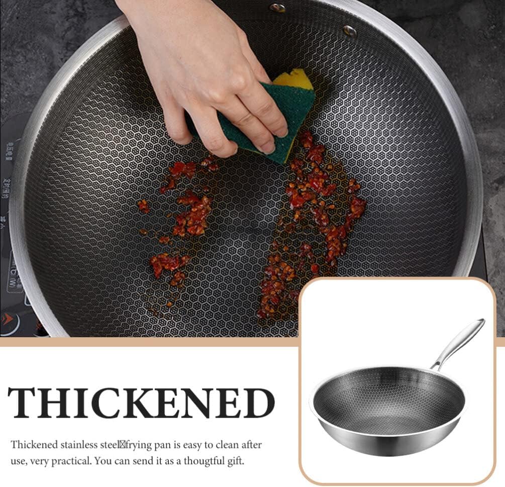 Veemoon Wok Woks de acero inoxidable para estufa de inducción, sartén para wok, sartén china antiadherente con asa, sartén para mariscos, sartén