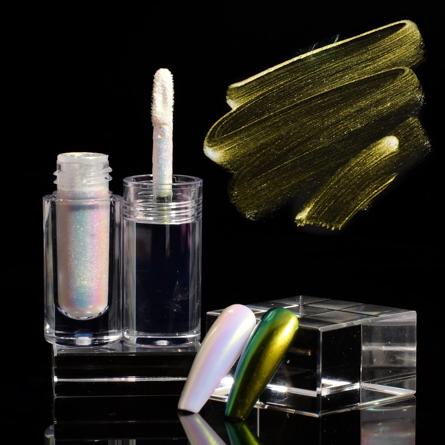 Polvo de uñas cromado, efecto aurora, efecto espejo, sirena perla, purpurina, iridiscente, esmalte de uñas de gel para arte de uñas, manicura y