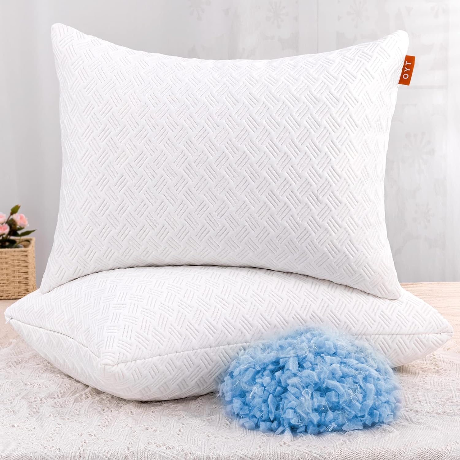 OYT Almohadas refrescantes de espuma viscoelástica para dormir, paquete de 2 almohadas de gel trituradas ajustables de tamaño estándar para dormir,