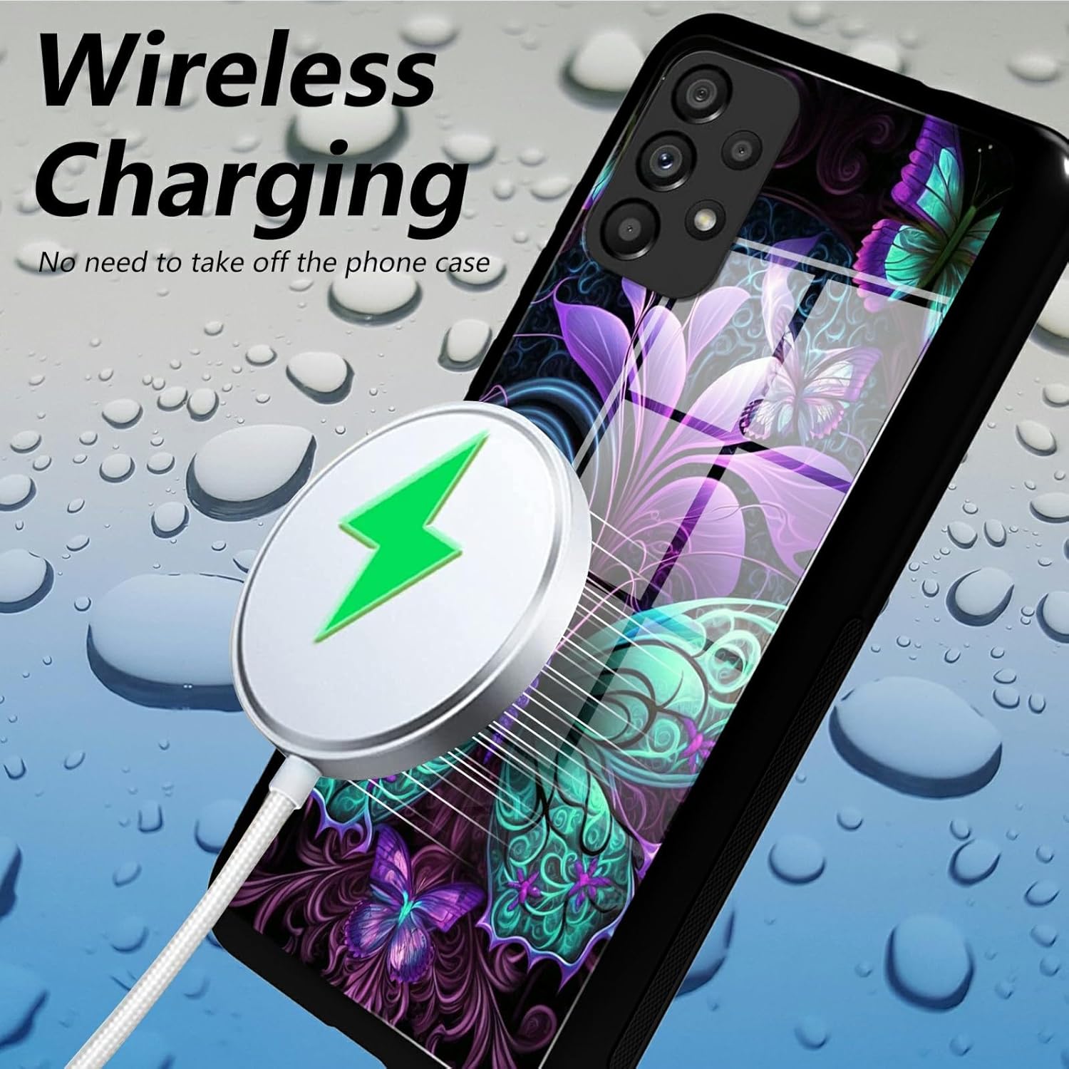 Funda para Samsung Galaxy A32 5G Galaxy A32 5G, vidrio templado, funda negra con diseño de mariposas diseñada para mujeres y hombres, funda de
