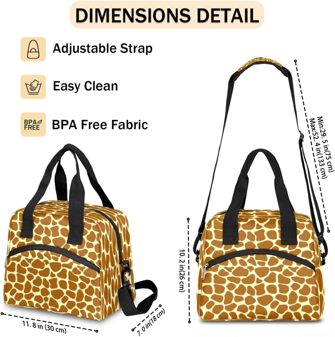 Bolsa de almuerzo aislada para mujeres y hombres, con estampado de jirafa de animales, grande, reutilizable, a prueba de fugas, bolsa de almuerzo