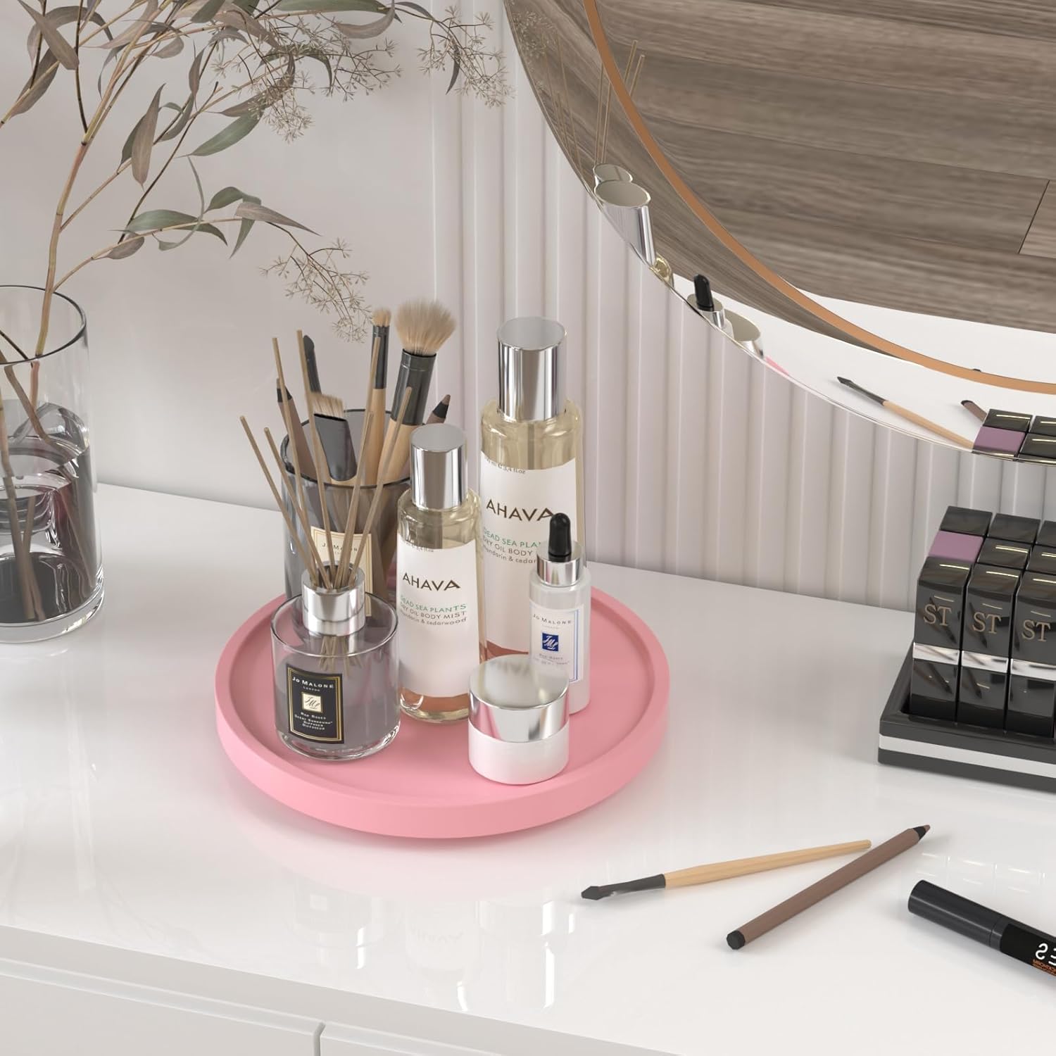 Bandeja giratoria de 360 para tocador de baño, bandeja giratoria de bambú de 9 pulgadas para perfume, vela, jabón, bandejas para el cuidado de la