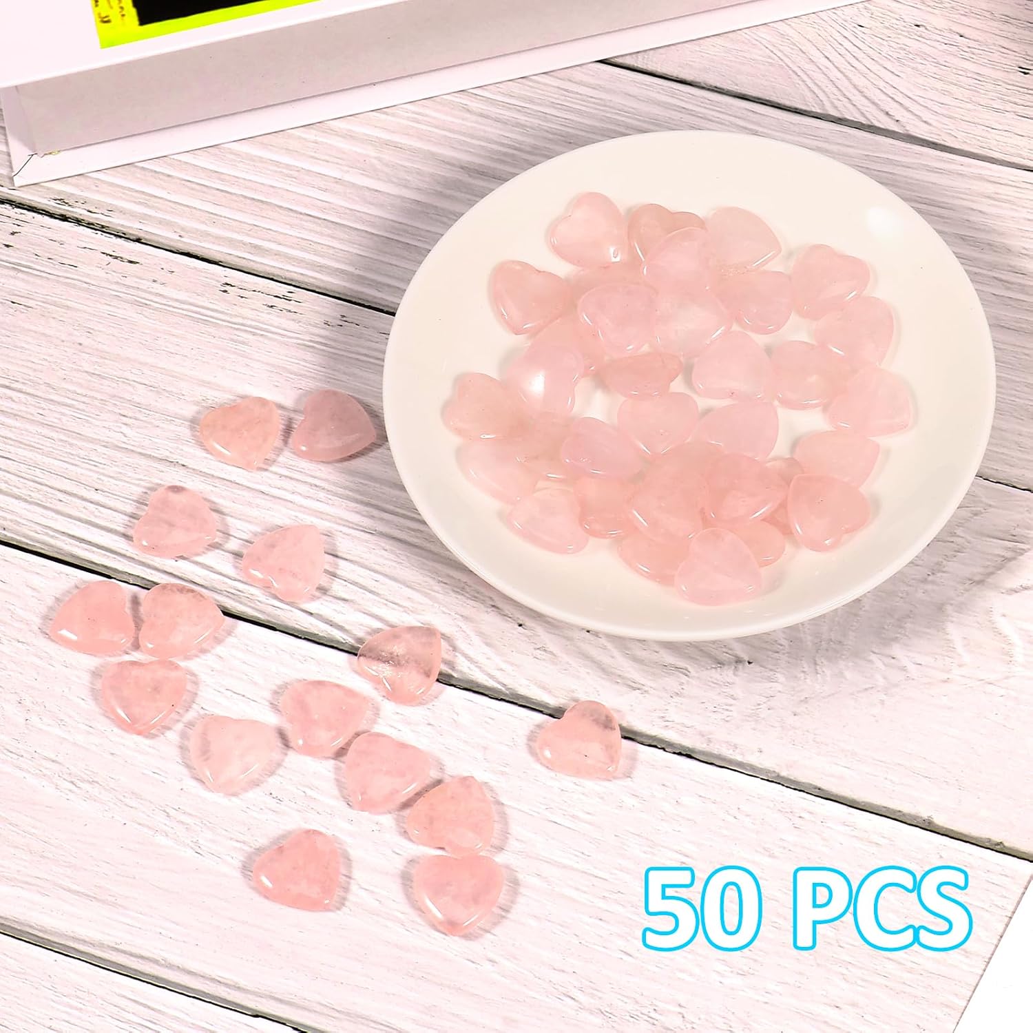 Juego de 50 cristales en forma de corazón, mini piedras de cristales de corazón, piedras de preocupación surtidas en forma de corazón, cuarzo rosa,