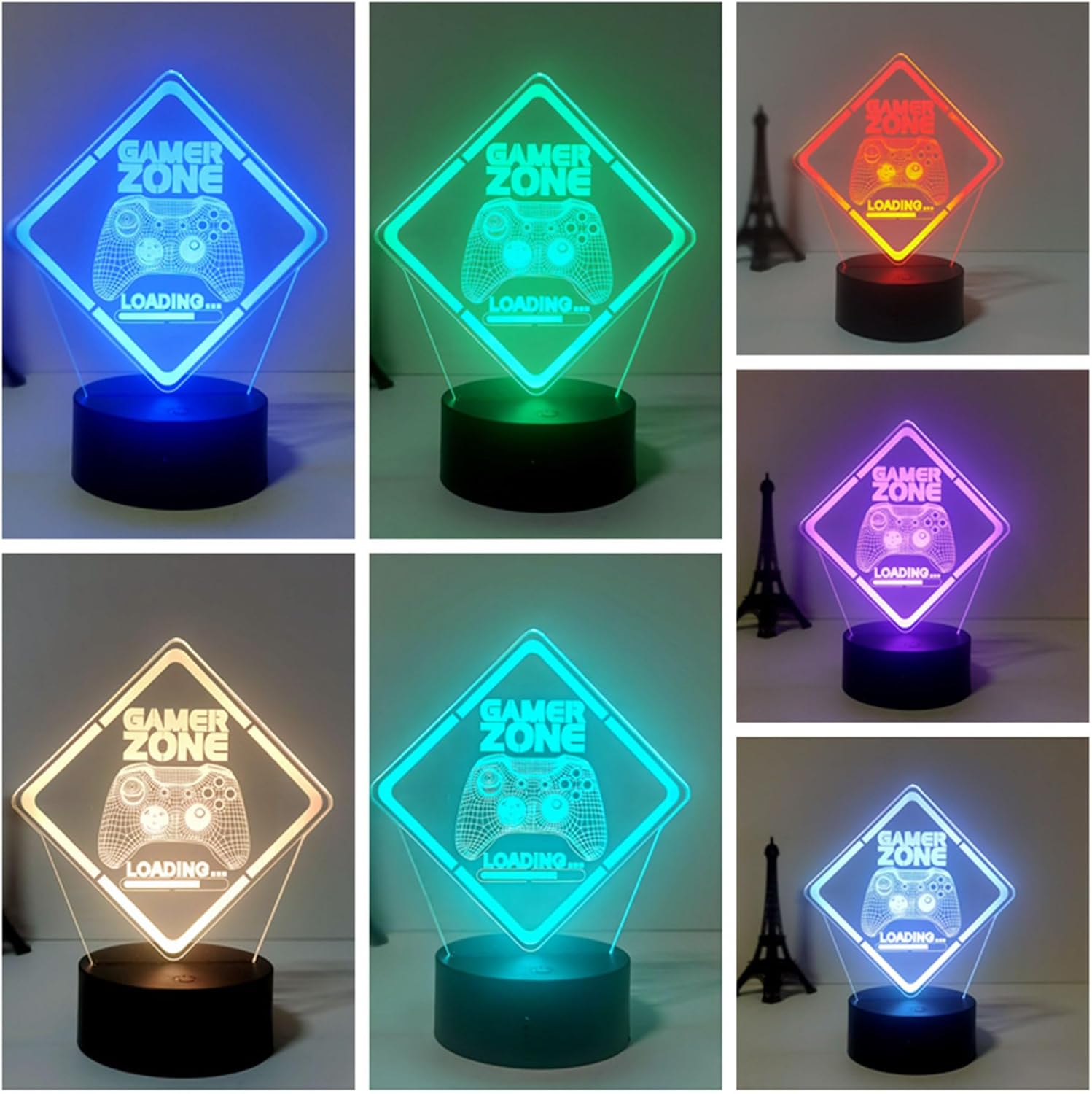 aixomy Game Zone 3D Optical Illusion Kids Lamp 3D Night Light Desk Lamp 16 Colors with Remote for Boys