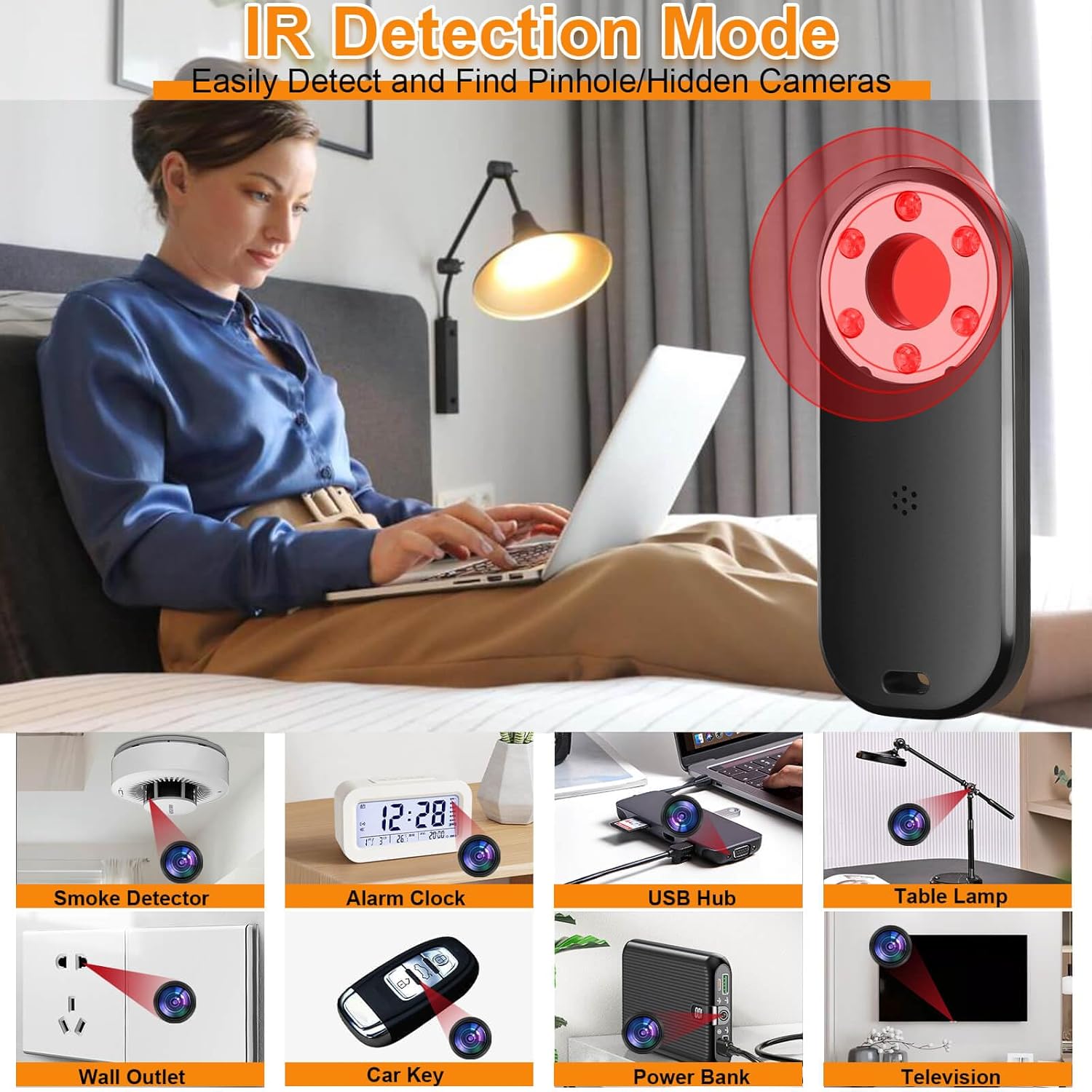 Detector de cámara oculta – Buscador de cámara espía con alarma vibratoria, detector de rastreador GPS, detector de RF y errores, escáner de señal