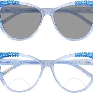mincl Gafas de lectura bifocales con montura de cristal brillante con diamantes de imitación para mujer, lentes de sol fotocromáticos de transición mincl Gafas de lectura bifocales con montura de cristal brillante con diamantes de imitación para mujer, lentes de sol fotocromáticos de transición