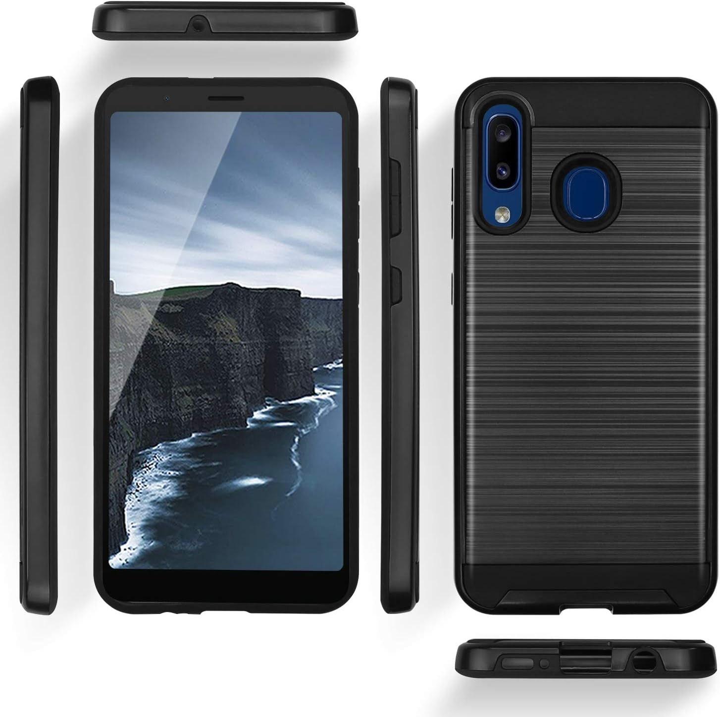 TJS Funda para teléfono compatible con Alcatel 3V 20195032W (no compatible con Alcatel 3V 2018), híbrida a prueba de golpes con acabado metálico con