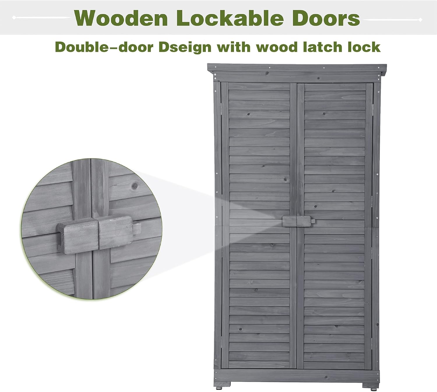 Cobertizo de almacenamiento de madera para exteriores de 2.85 x 1.5 pies con puerta con cerradura, cobertizo de herramientas de almacenamiento de