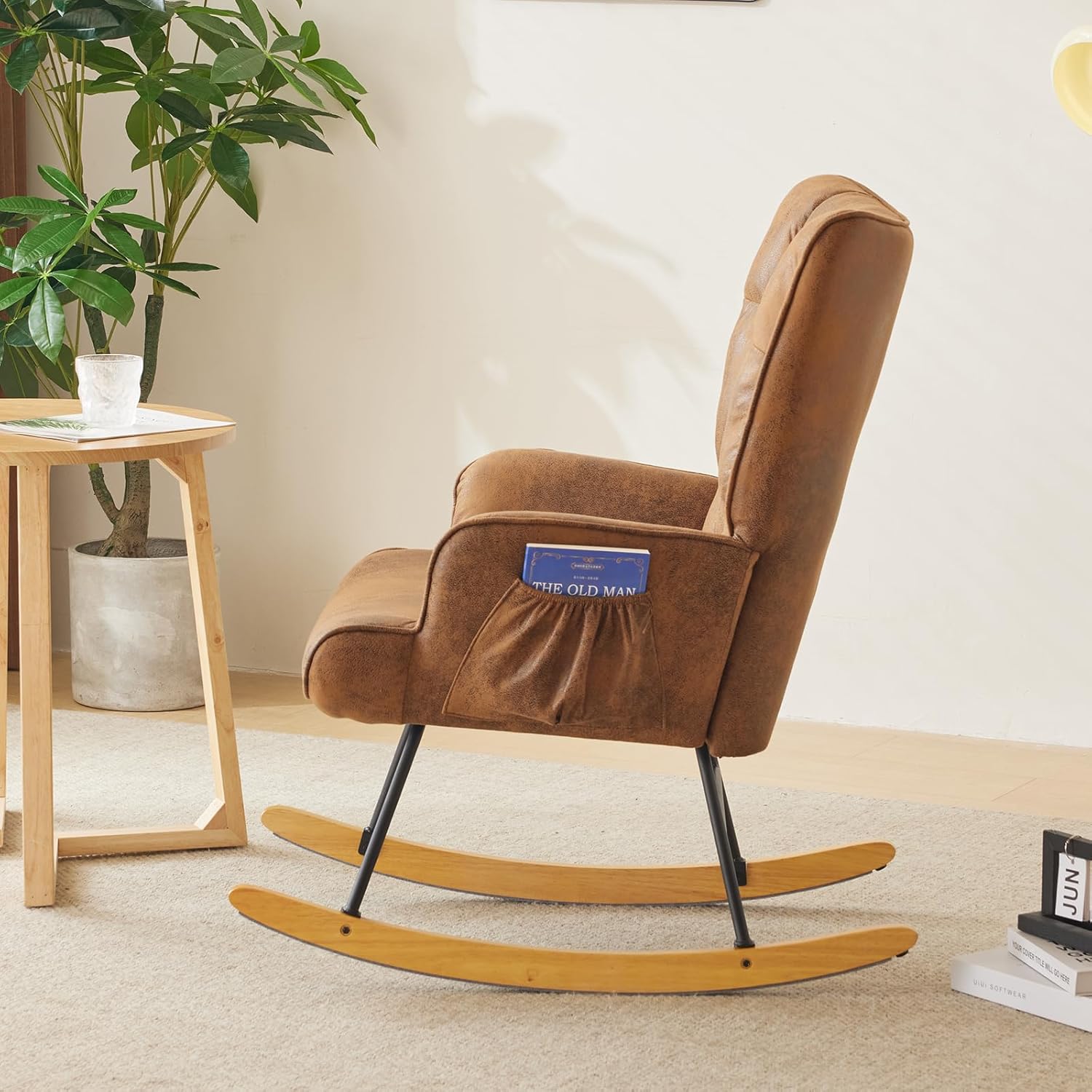 Mecedora para cuarto de bebé, tela estampada en caliente, tapizada, mecedora, mecedora, asiento acolchado con respaldo alto, silla auxiliar cómoda