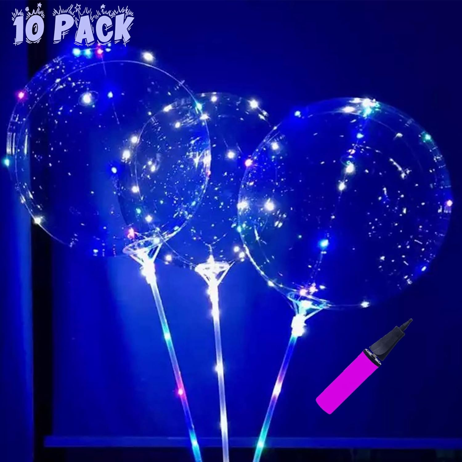 Globos BoBo con luces LED de 20 pulgadas, paquete de 10 barras de 27.6 in, color RGB, decoración, fiesta, Halloween, Navidad, cumpleaños, boda,
