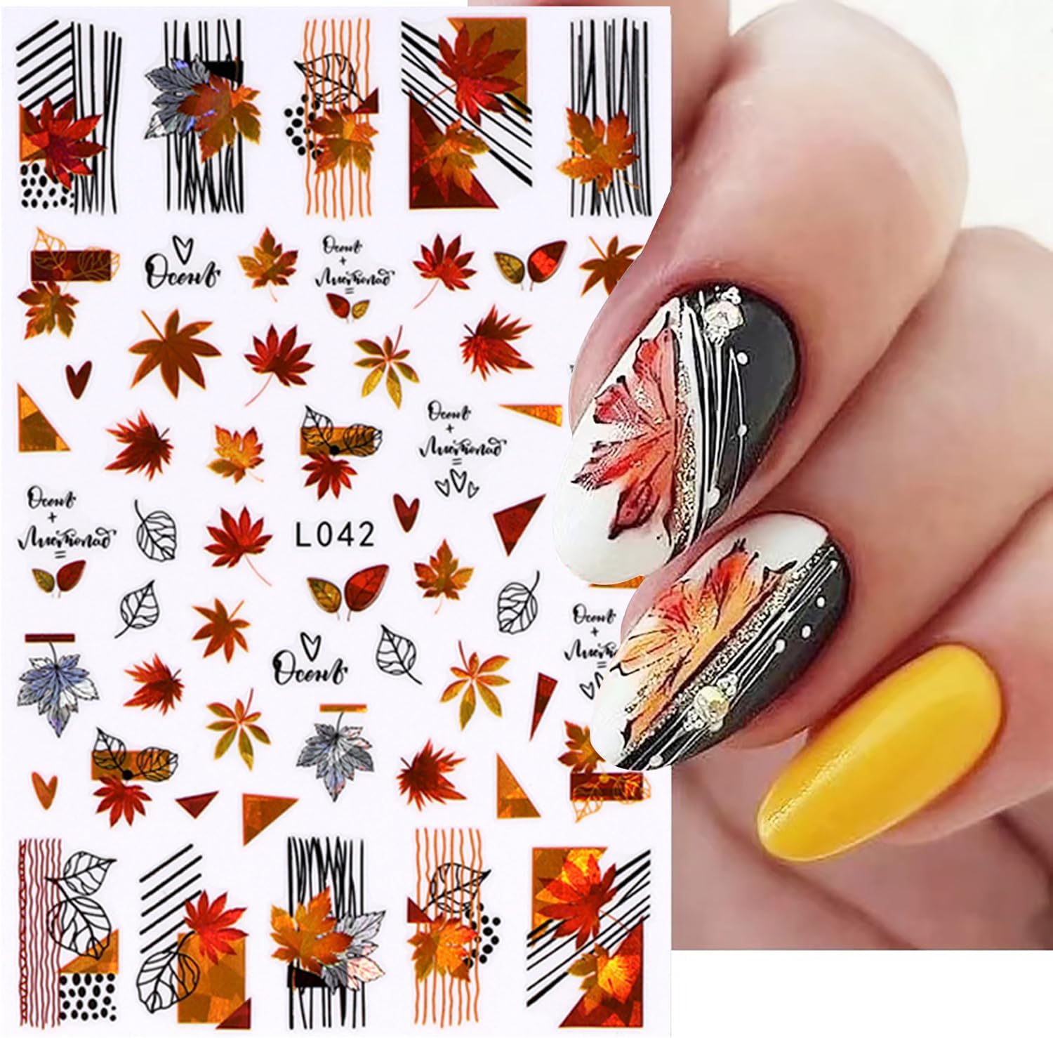 Calcomanías de arte de uñas de hoja de arce de otoño, hojas de otoño 3D, diseño de calabaza y hongos para uñas, decoración de calcomanías de