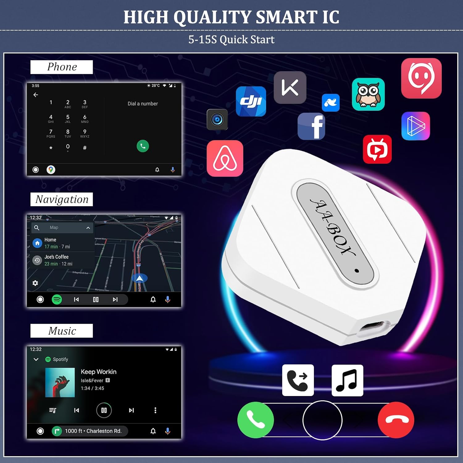 Adaptador automático inalámbrico para Android, dongle automático inalámbrico Android, teléfonos Android convierte Android Auto con cable a
